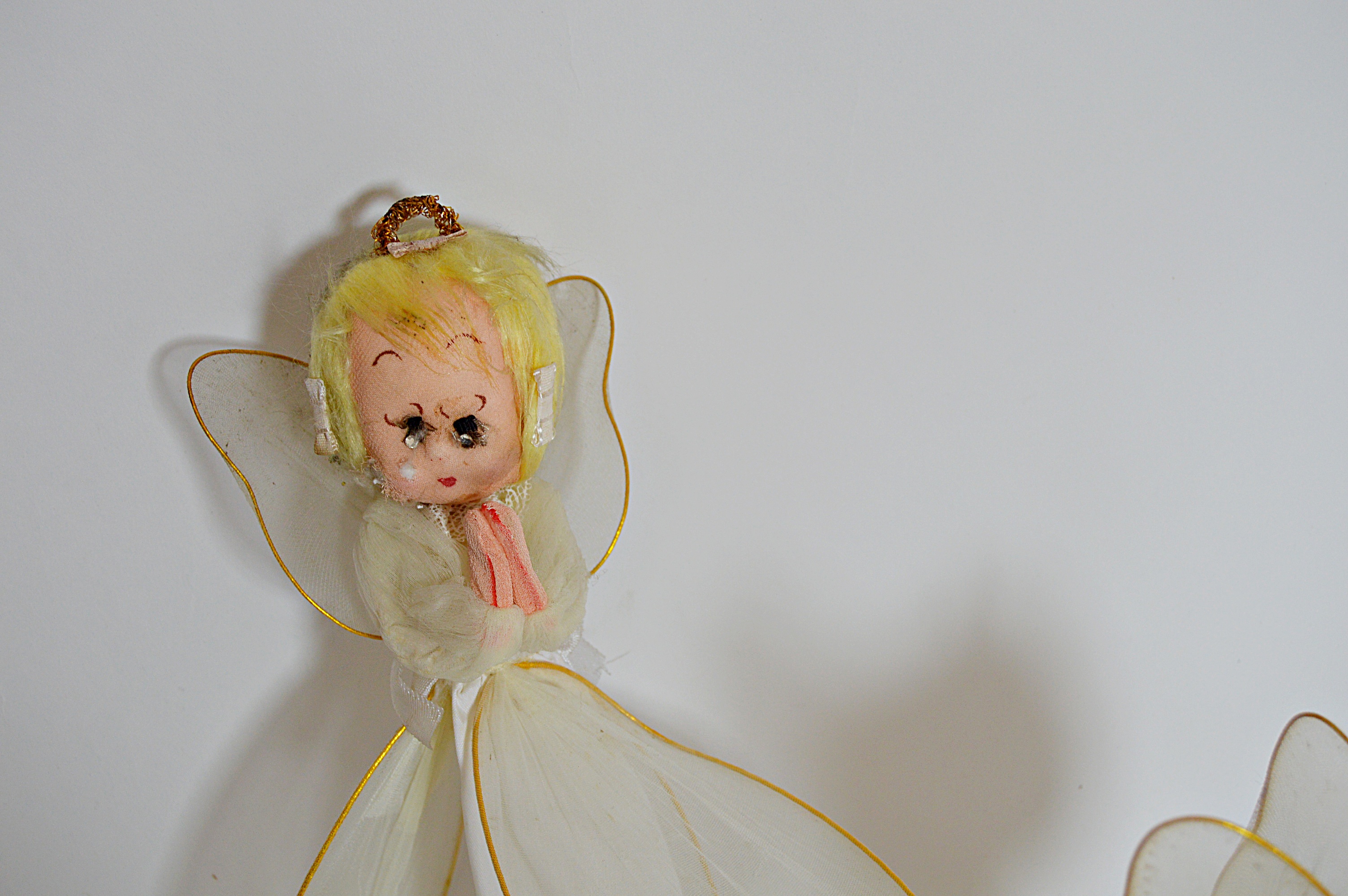 Mid Century Modern Japanese Holiday Filament and Fabric Angels