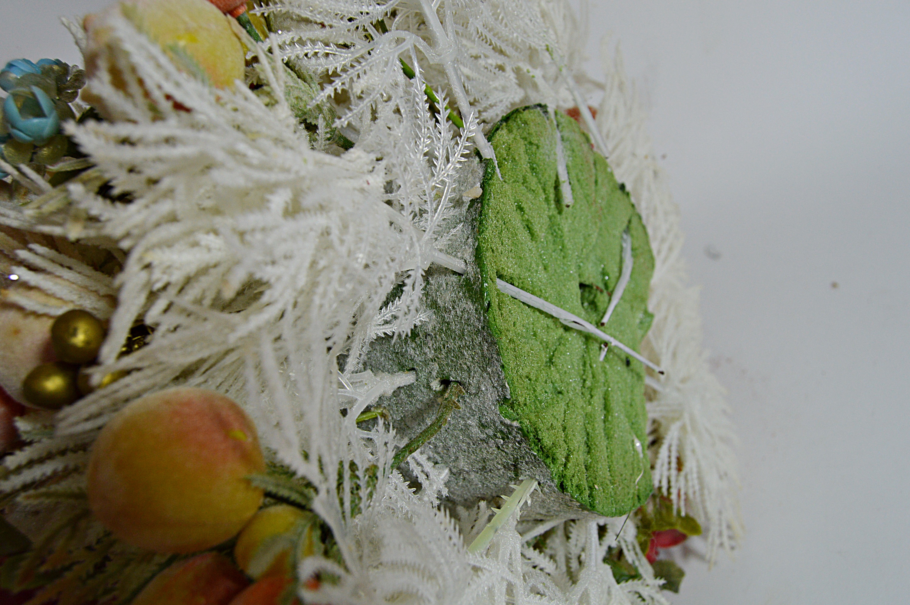 Mid Century Modern Flocked Christmas Tree with Fruits