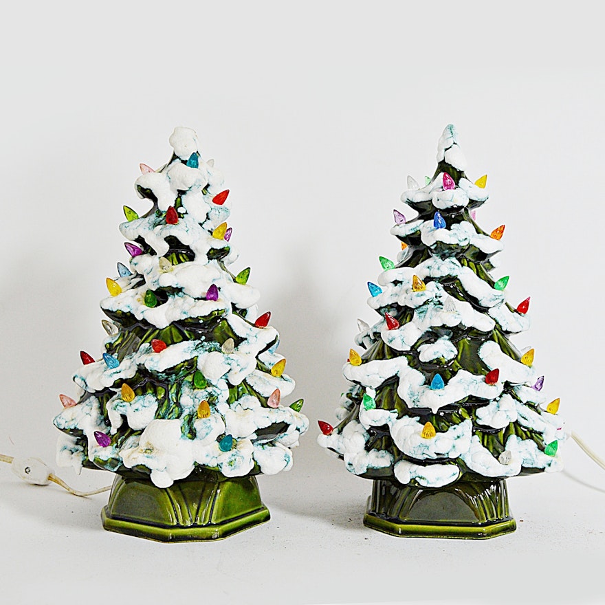 Mid Century Modern Lighted Ceramic Christmas Trees
