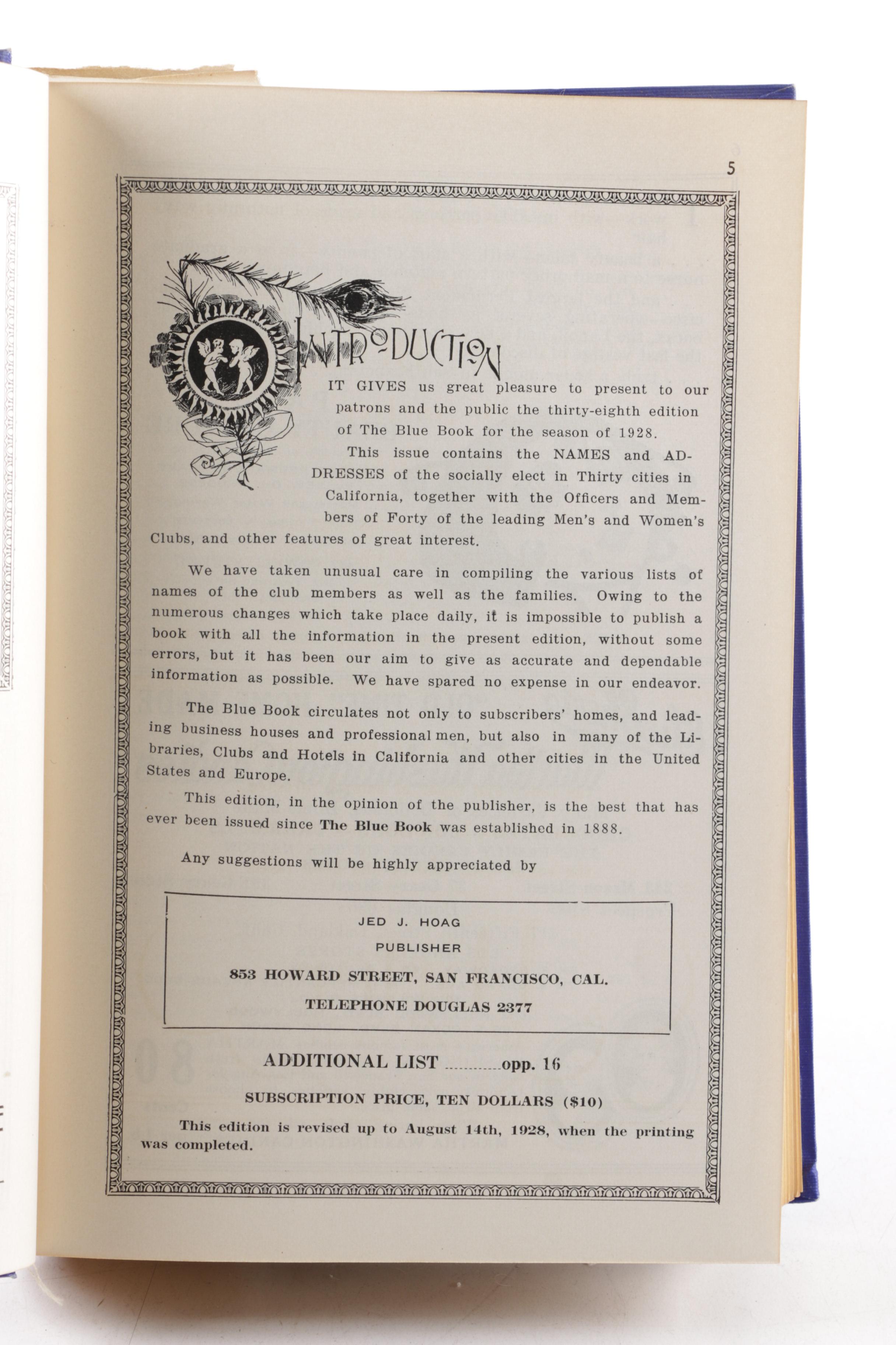 1928 & 1930 "The Blue Book and Club Directory"
