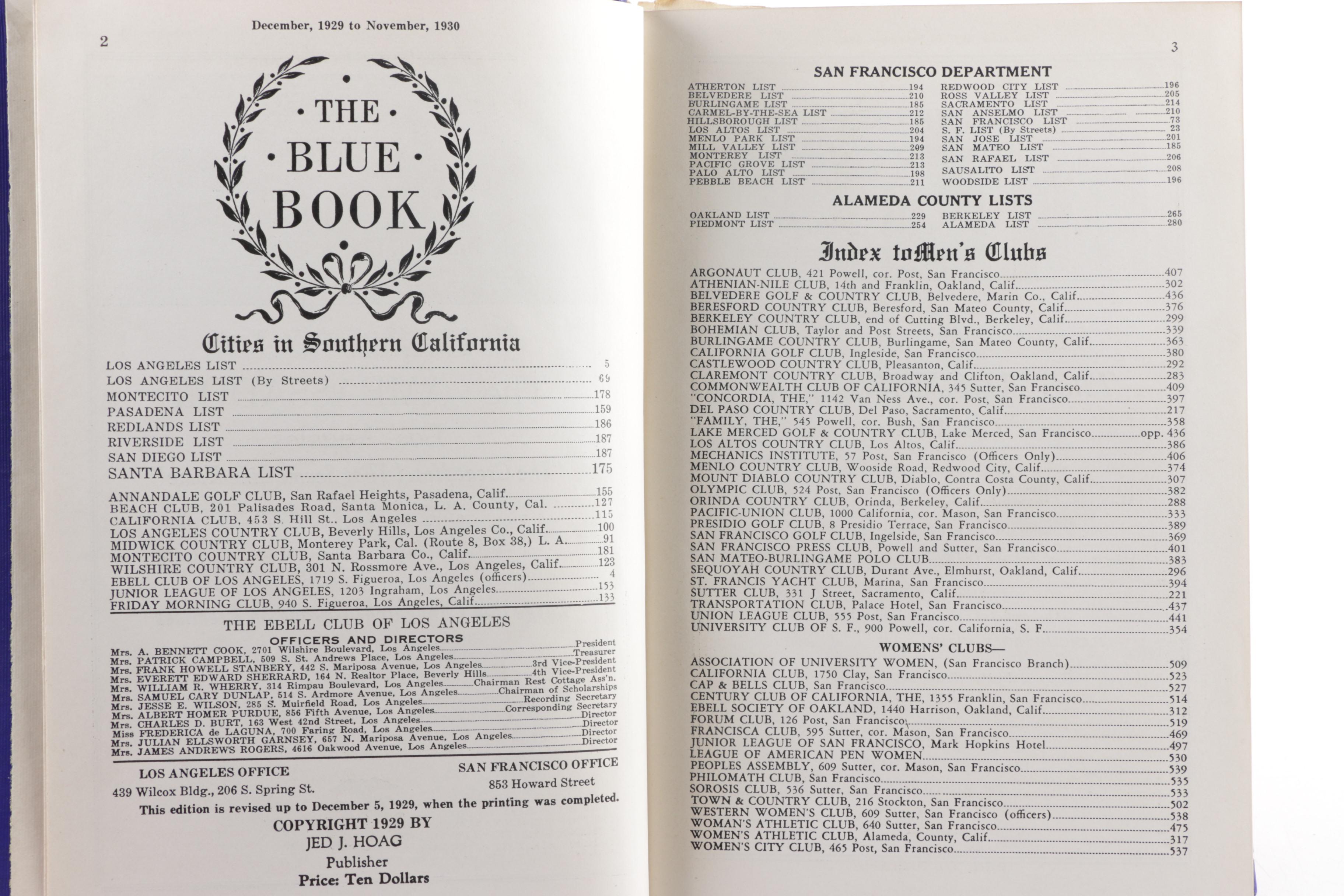 1928 & 1930 "The Blue Book and Club Directory"