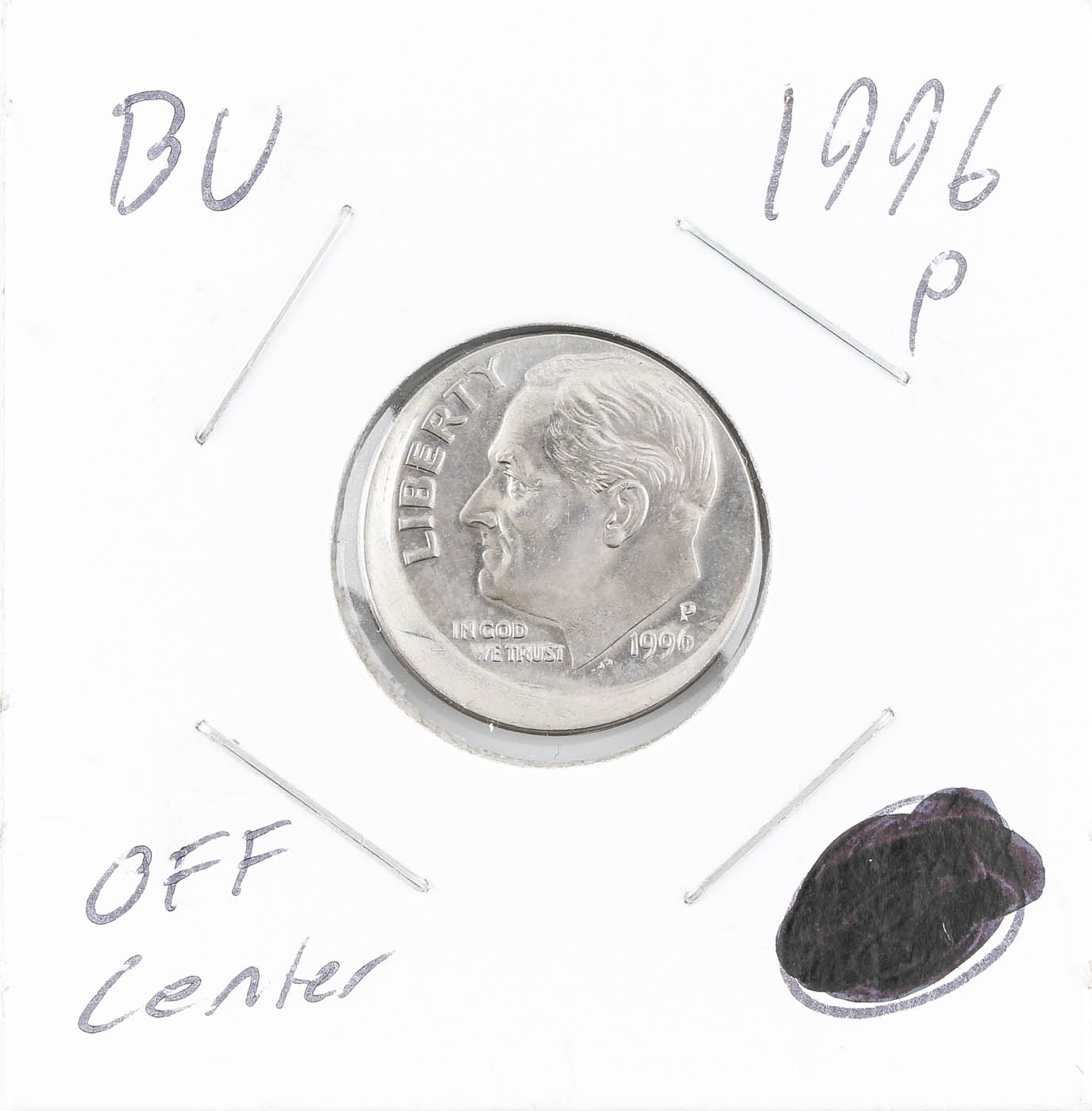 Mint Error Off Center 1996 P Roosevelt Dime