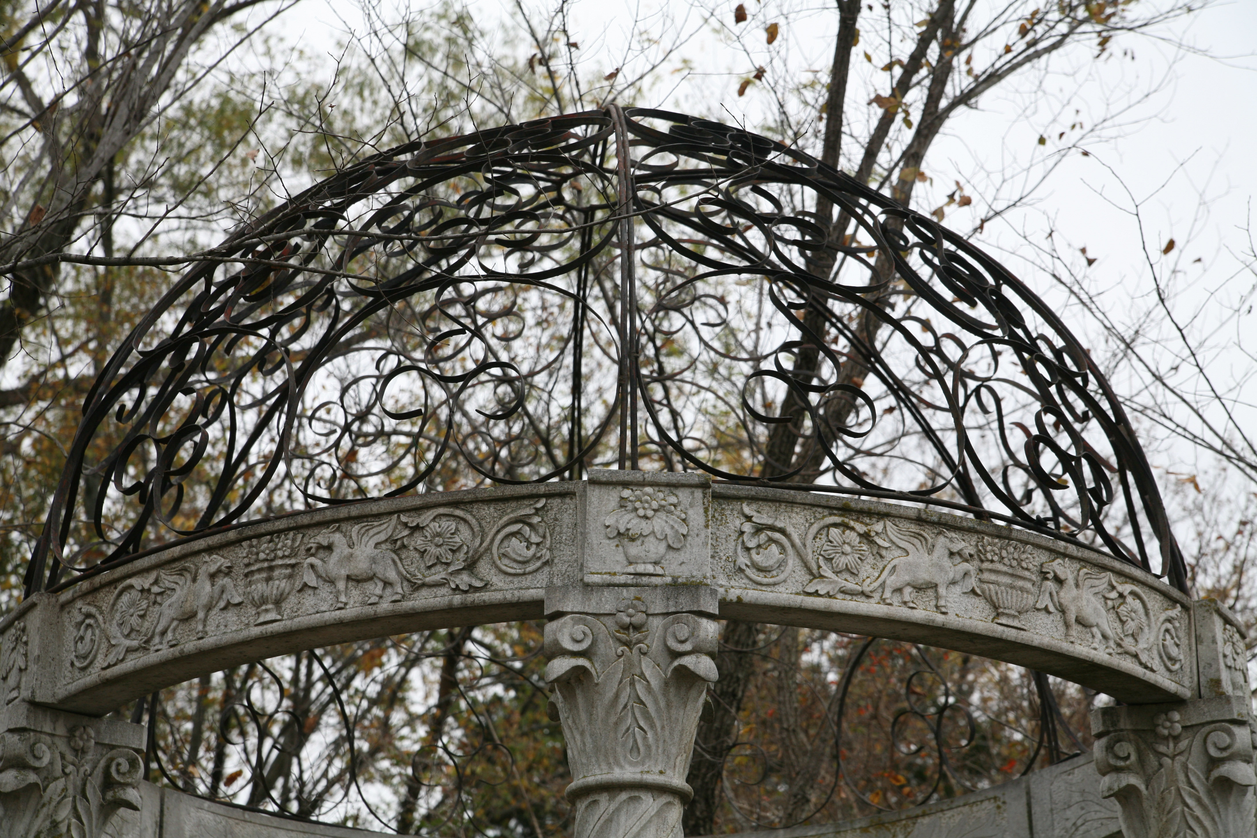 Neoclassical Style Concrete Gazebo with Wrought Iron Dome