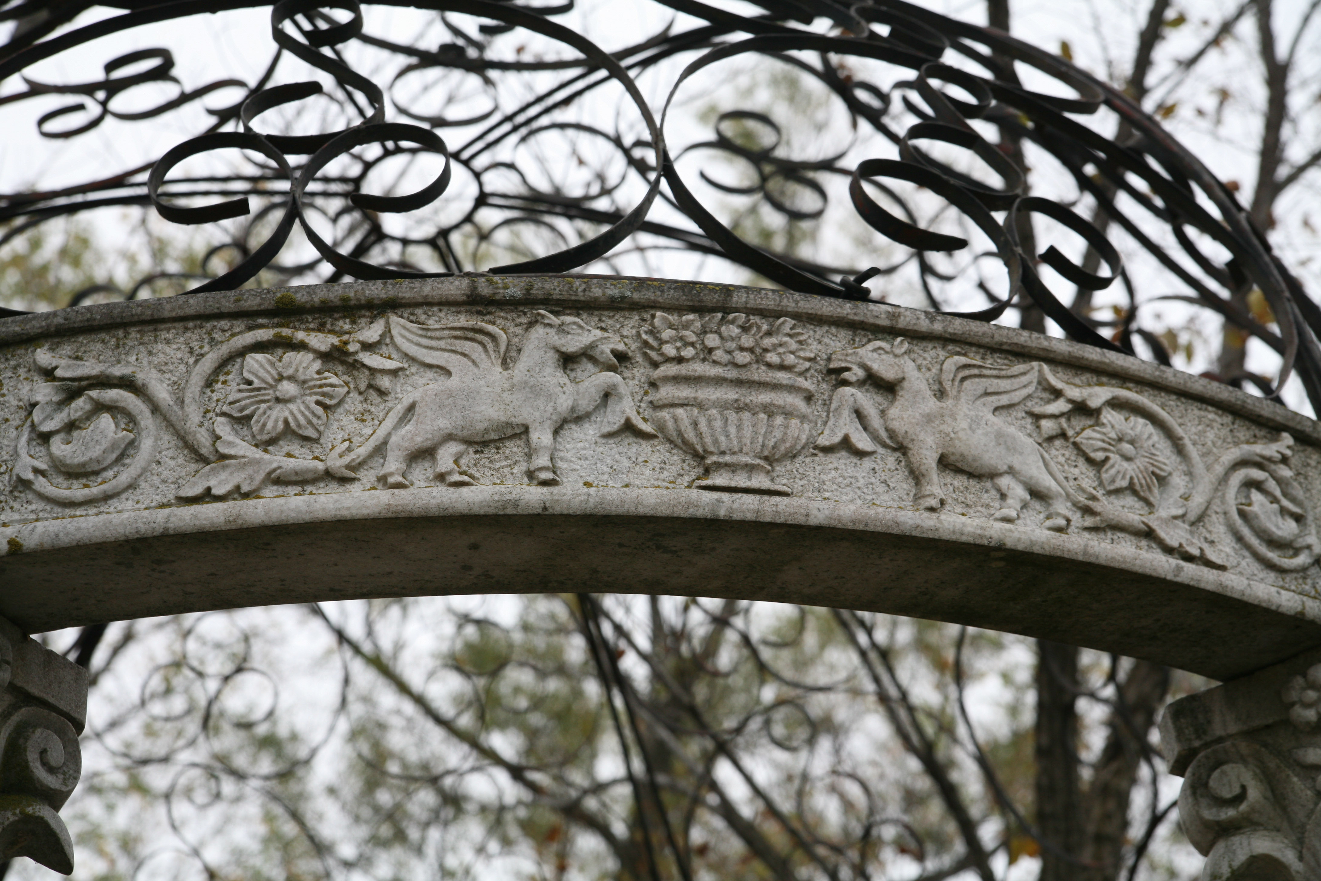 Neoclassical Style Concrete Gazebo with Wrought Iron Dome