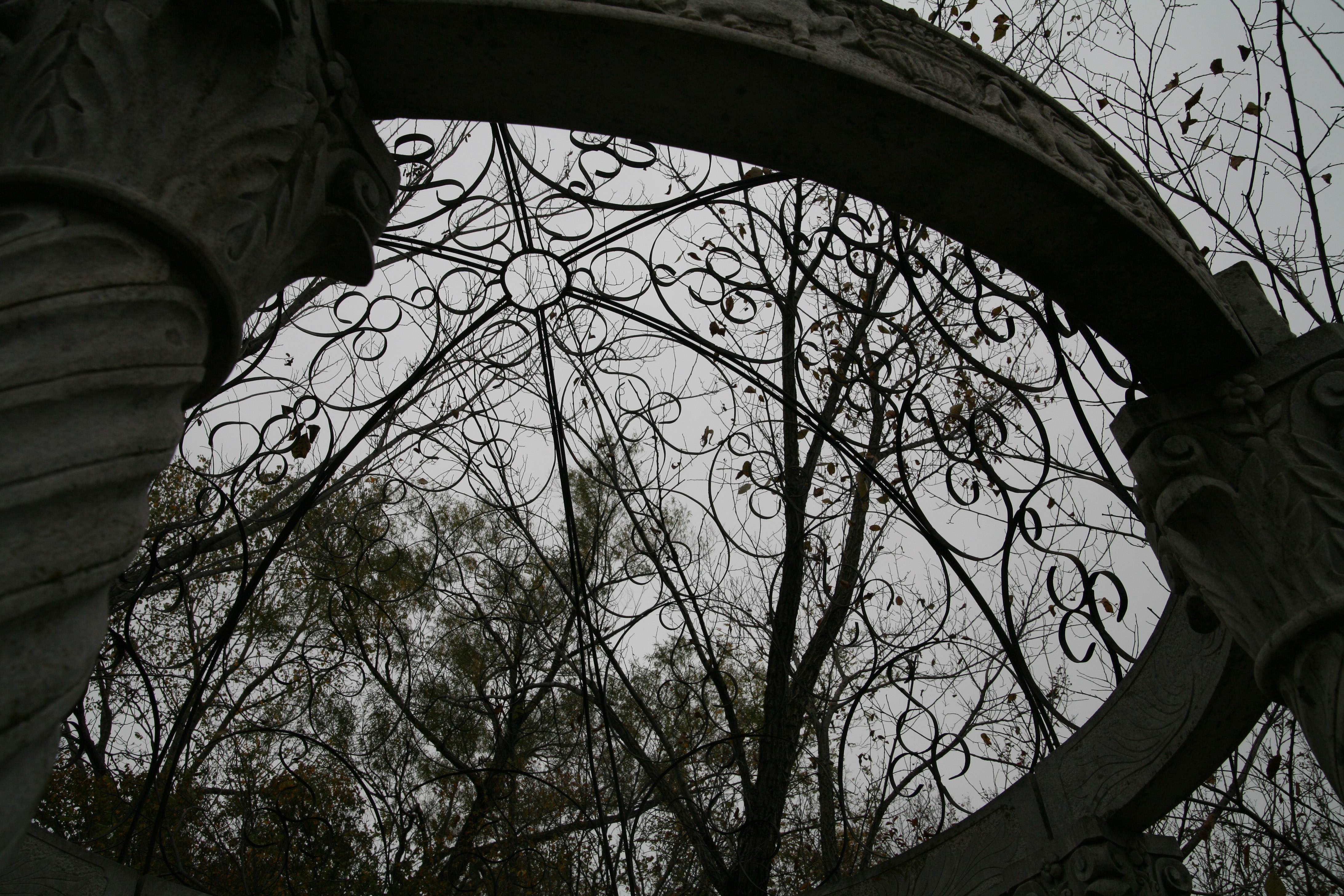 Neoclassical Style Concrete Gazebo with Wrought Iron Dome