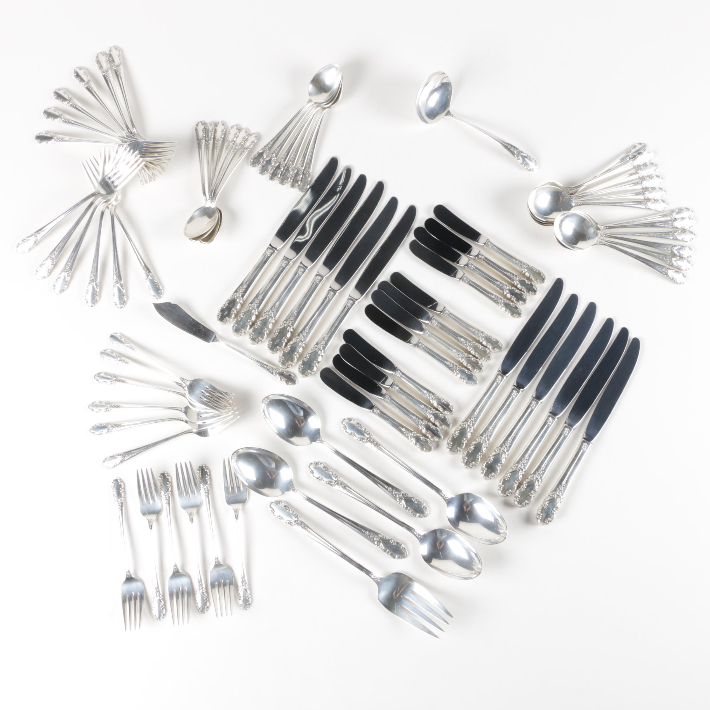 Vintage Rogers "Bridal Veil" Sterling Silver Flatware Set for Twelve