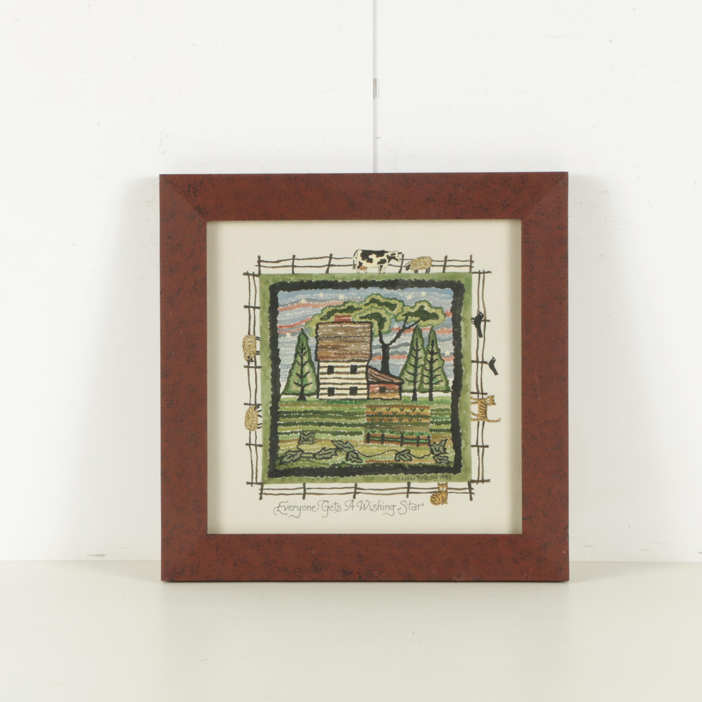 Linda Beazley Watercolor on Paper "Everyone Gets a Wishing Star"