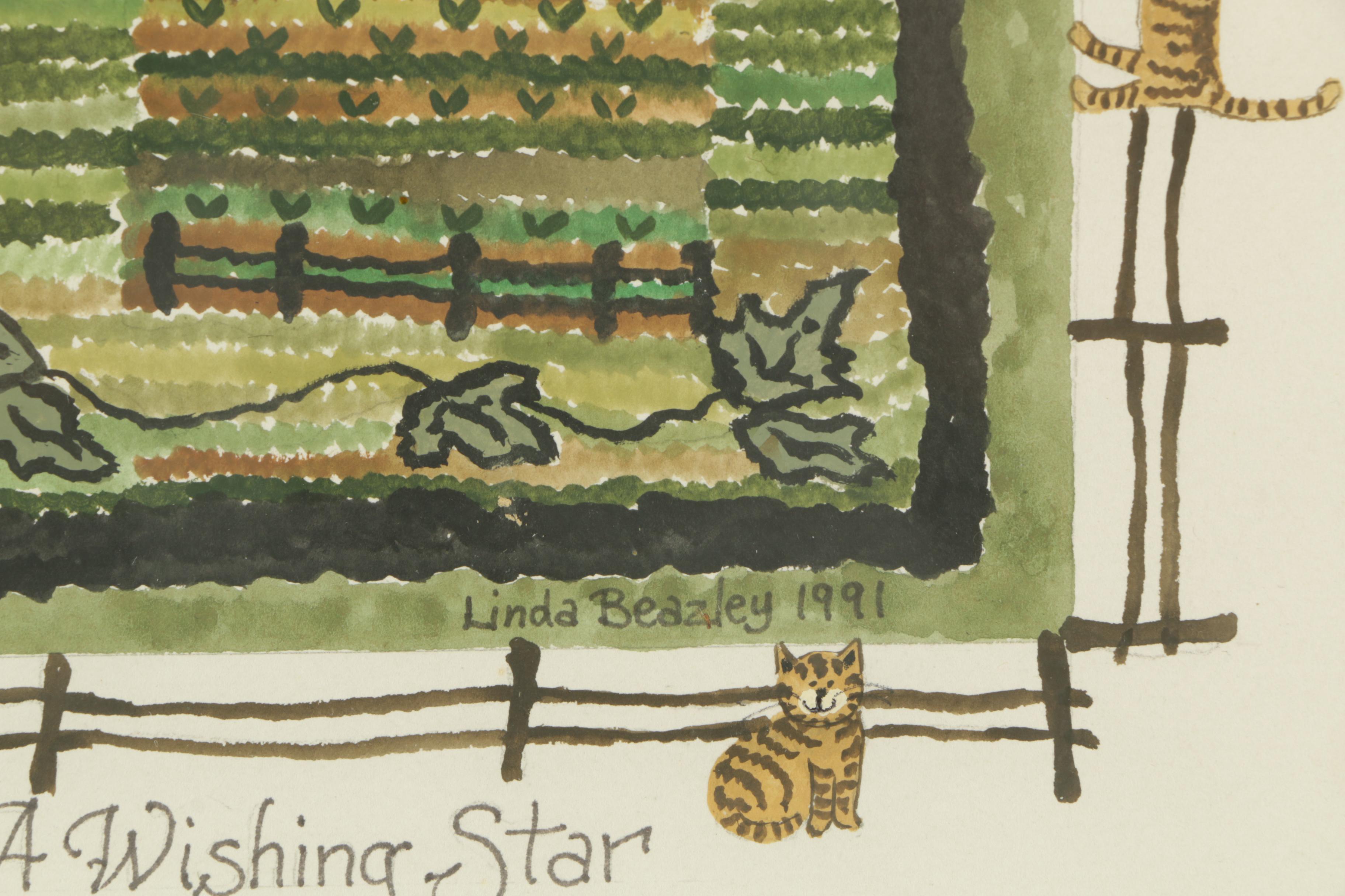 Linda Beazley Watercolor on Paper "Everyone Gets a Wishing Star"