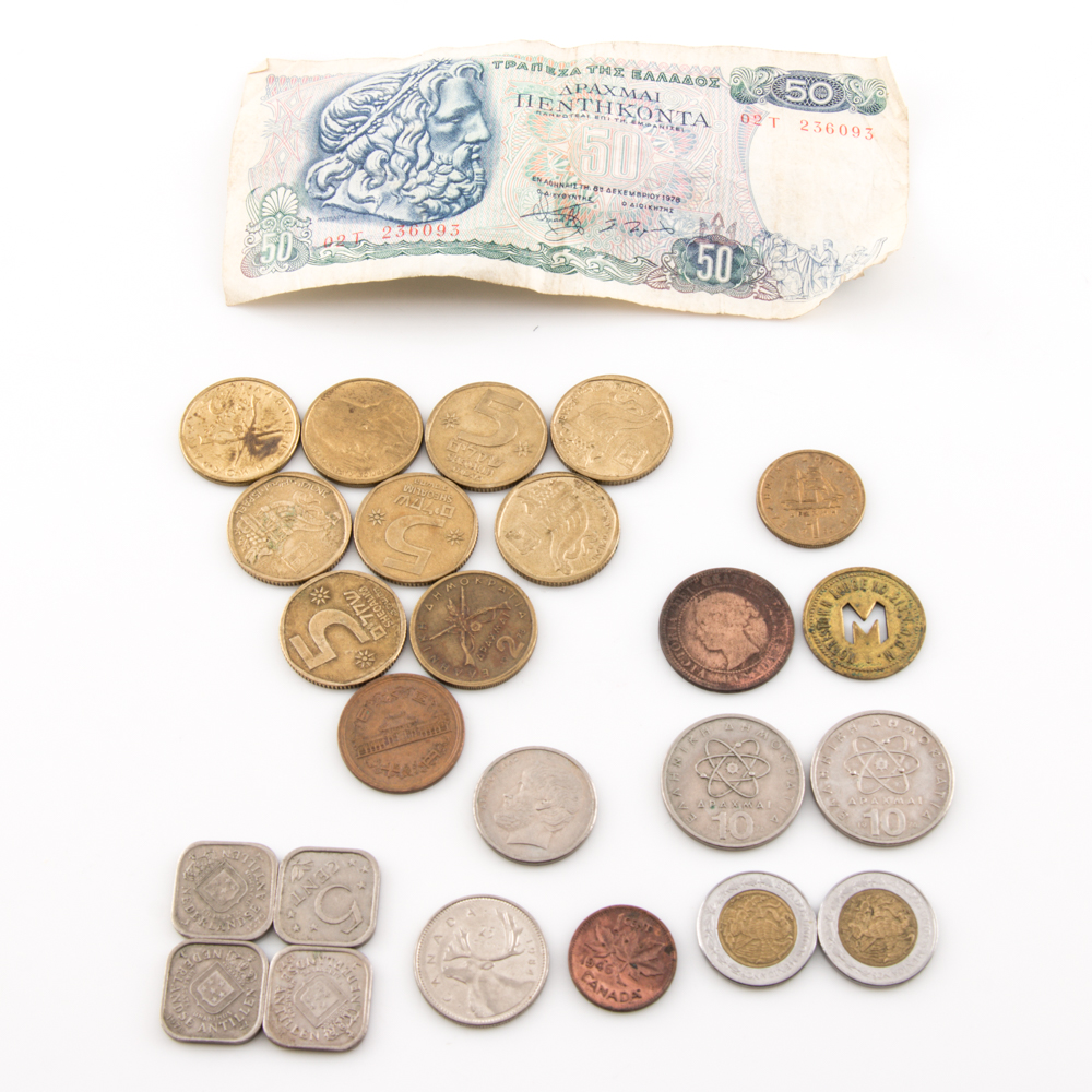 Group of Foreign Coins and Currency
