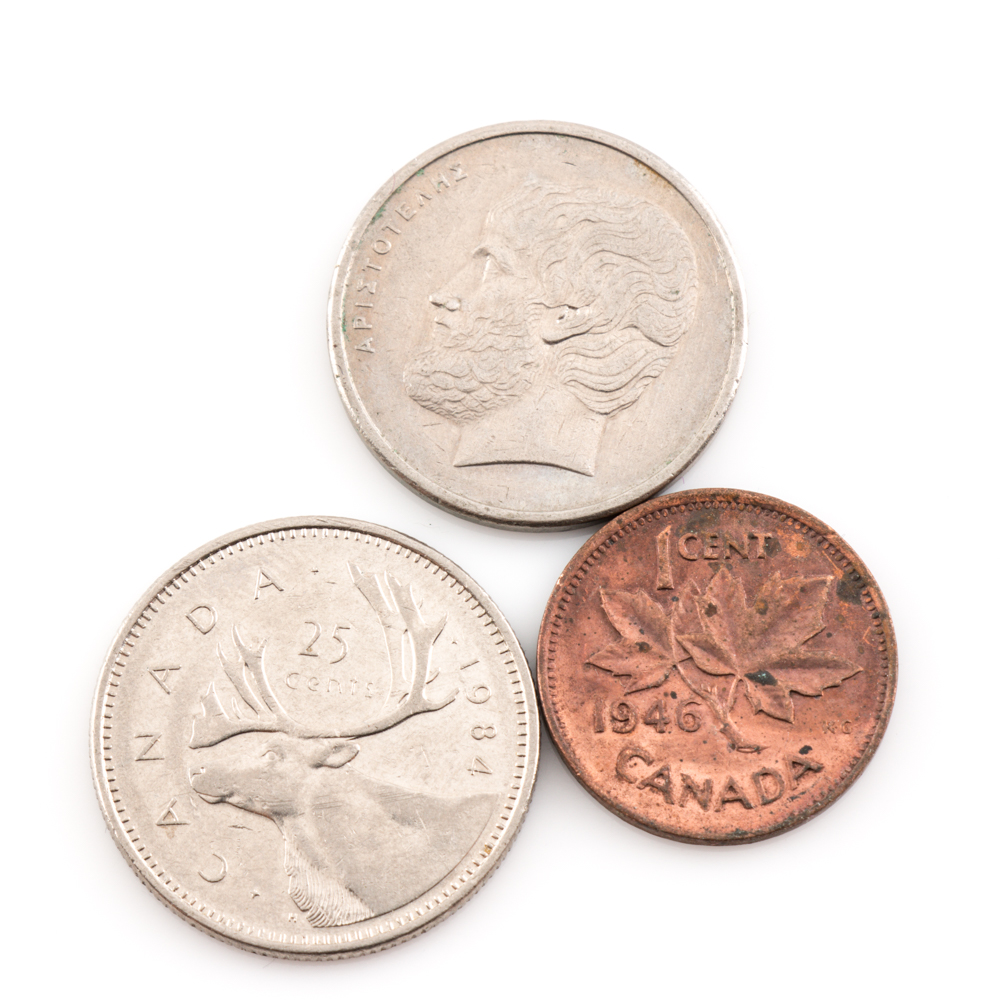 Group of Foreign Coins and Currency