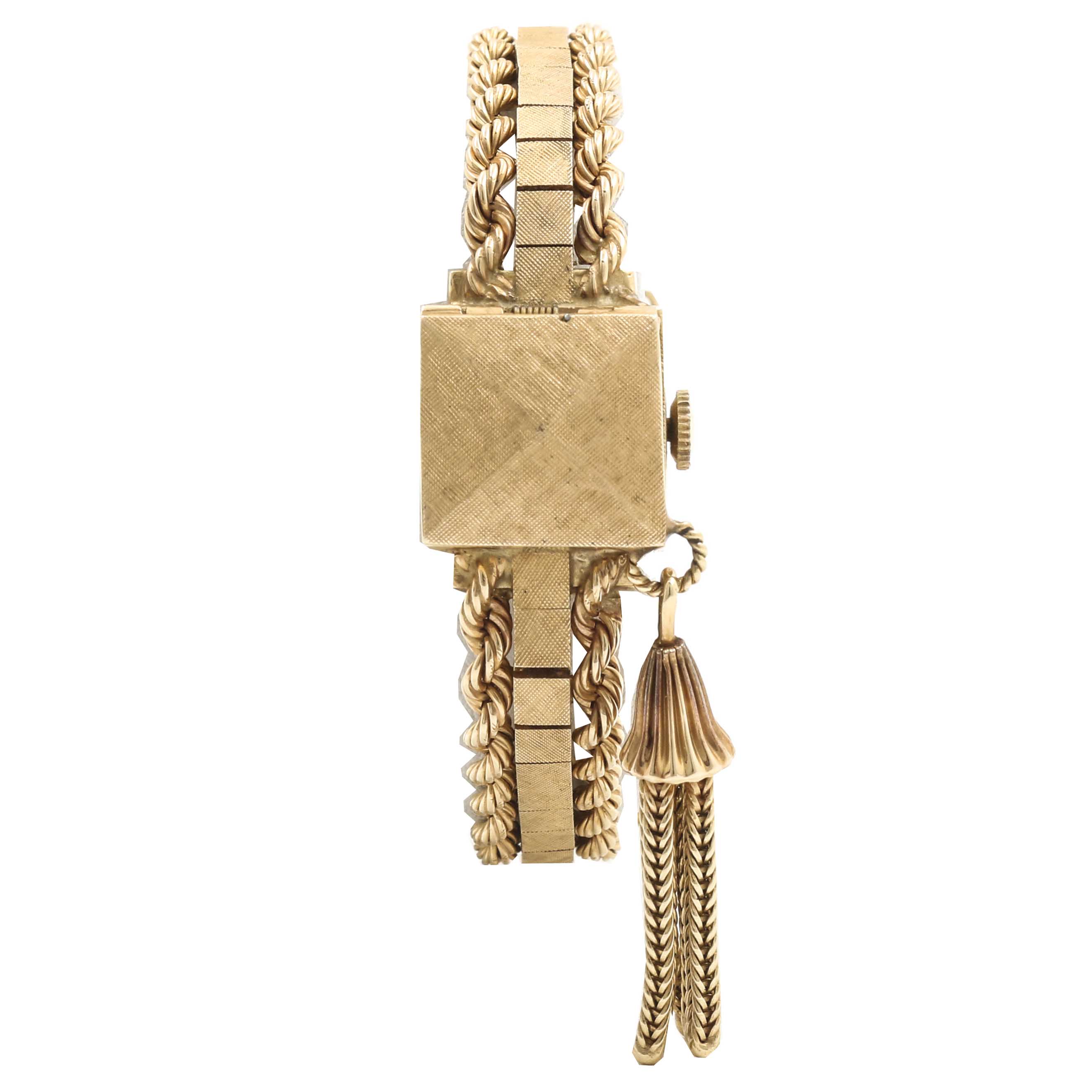 Geneva 14K Yellow Gold Watch With Hinged Cover and Tassle Accent