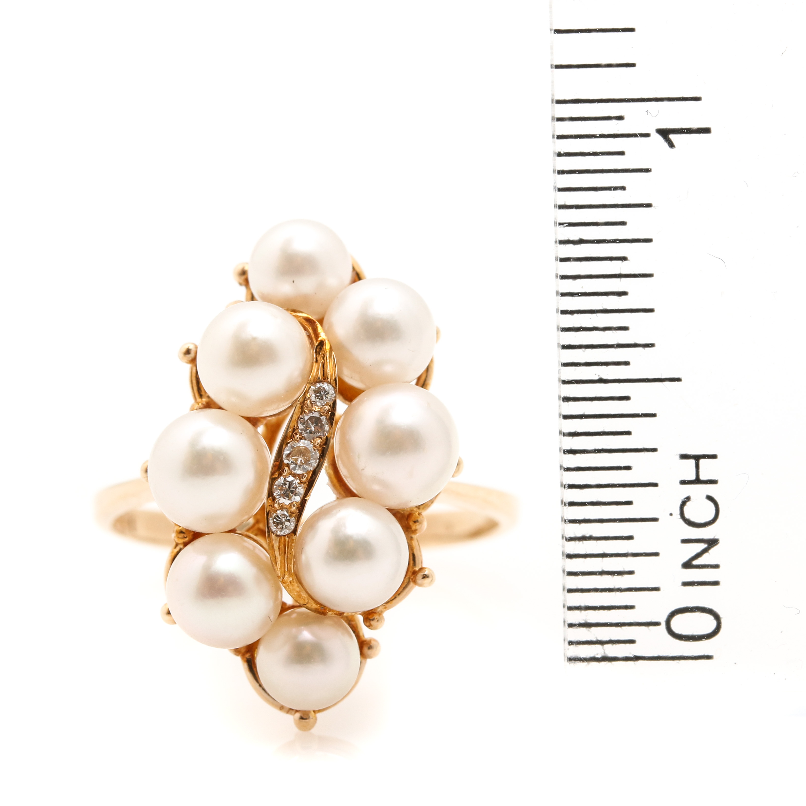 14K Yellow Gold Pearl and Diamond Ring