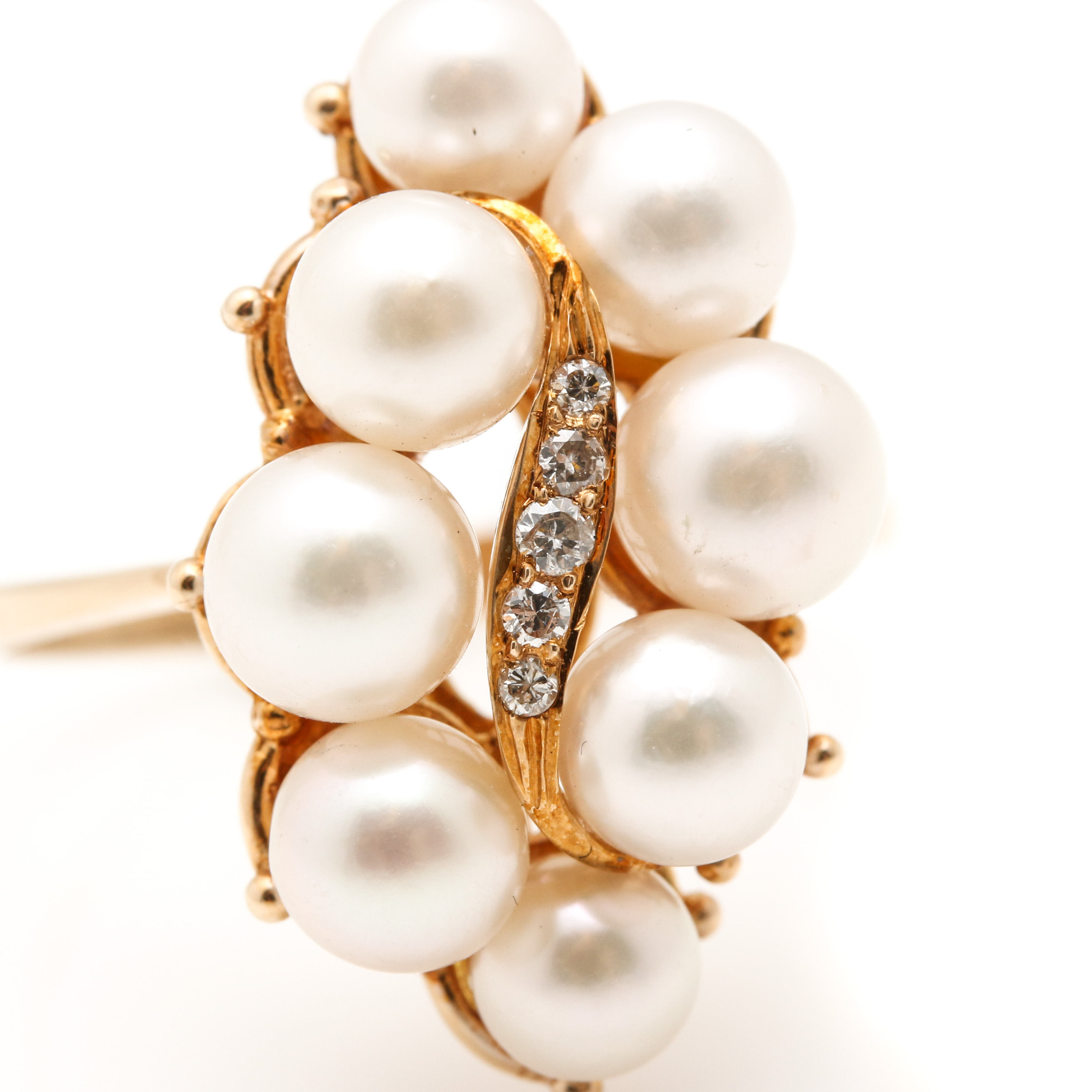 14K Yellow Gold Pearl and Diamond Ring