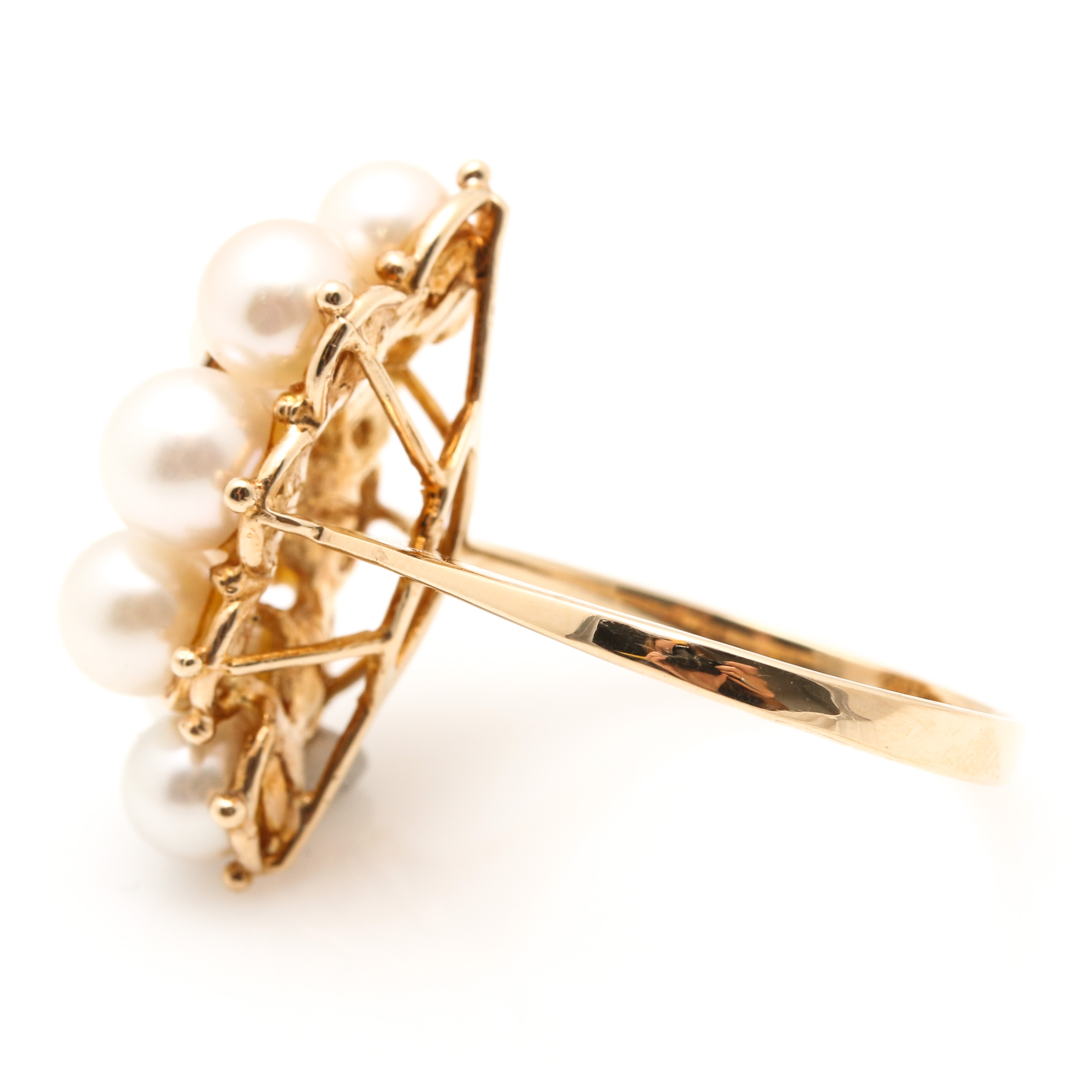 14K Yellow Gold Pearl and Diamond Ring