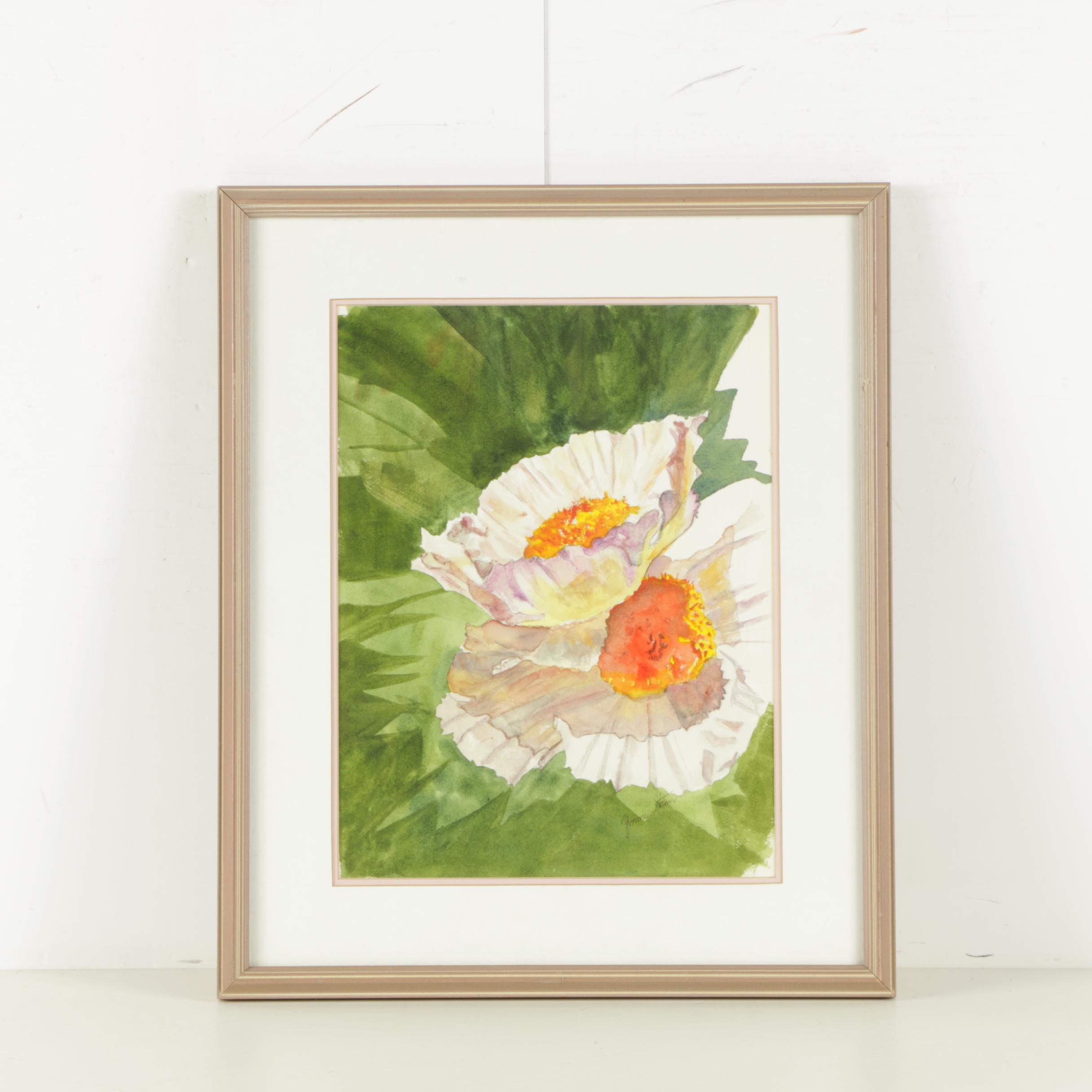 Yvonne Strom Watercolor Painting of White Poppies