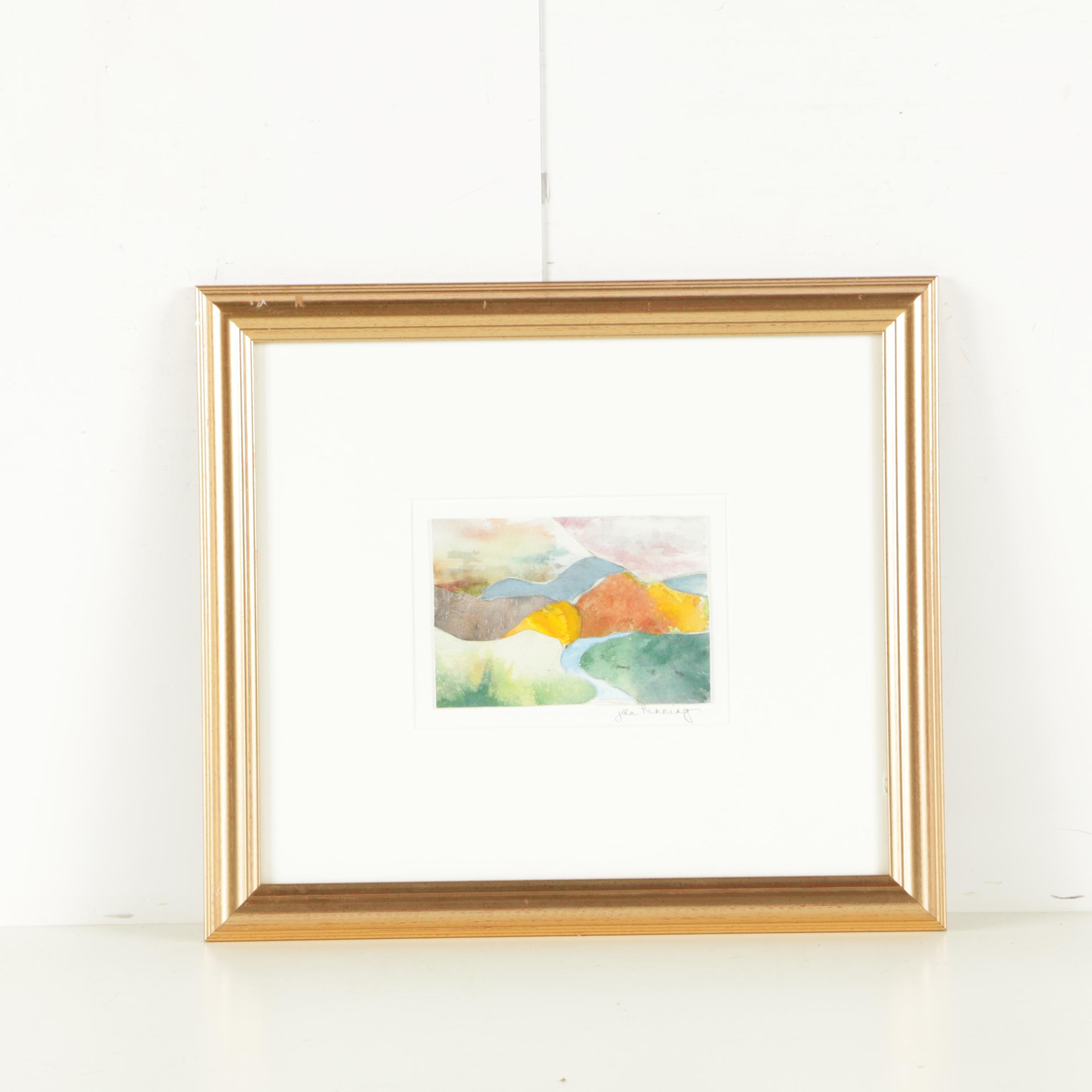 Jan Henning Mixed Media Watercolor Landscape Painting on Paper