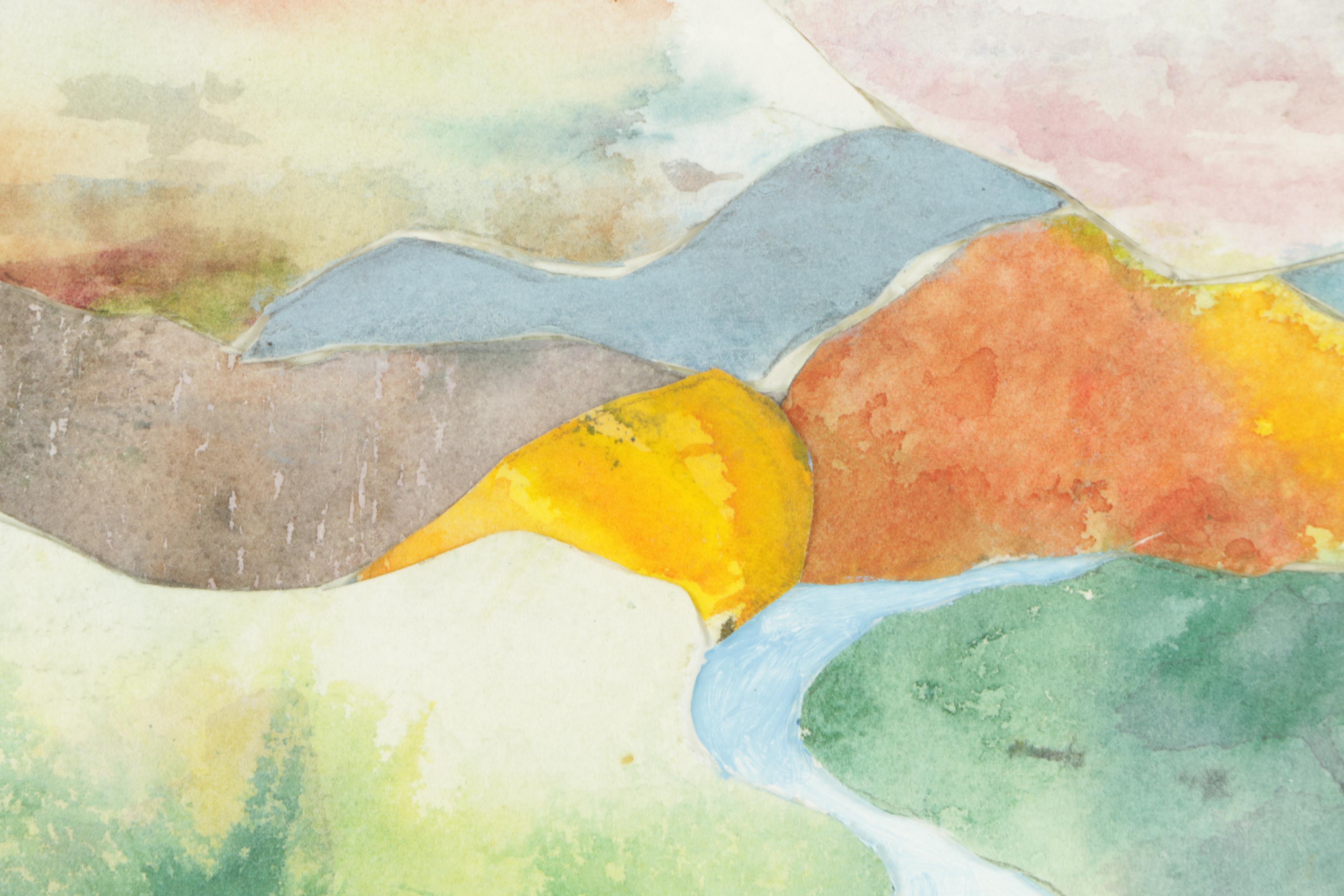 Jan Henning Mixed Media Watercolor Landscape Painting on Paper