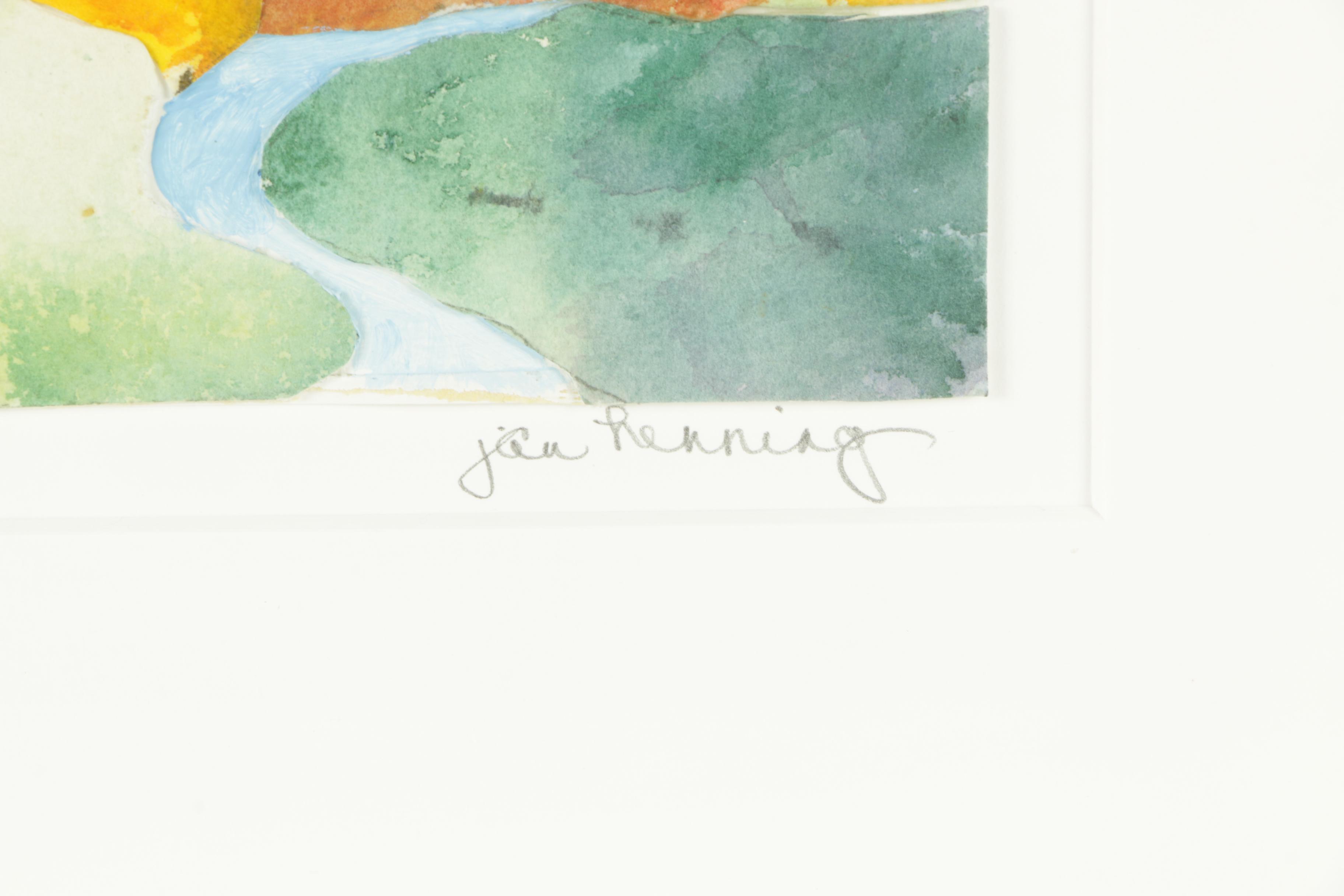 Jan Henning Mixed Media Watercolor Landscape Painting on Paper
