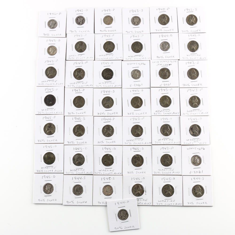 Select Assortment of Mercury Dimes and Silver Wartime Nickels