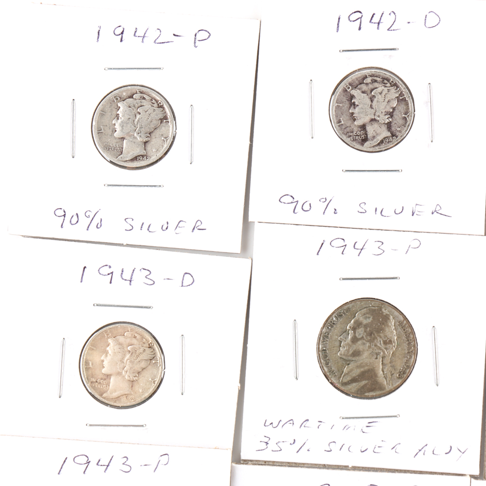 Select Assortment of Mercury Dimes and Silver Wartime Nickels