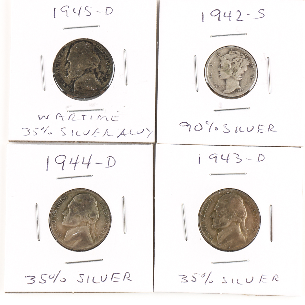 Select Assortment of Mercury Dimes and Silver Wartime Nickels
