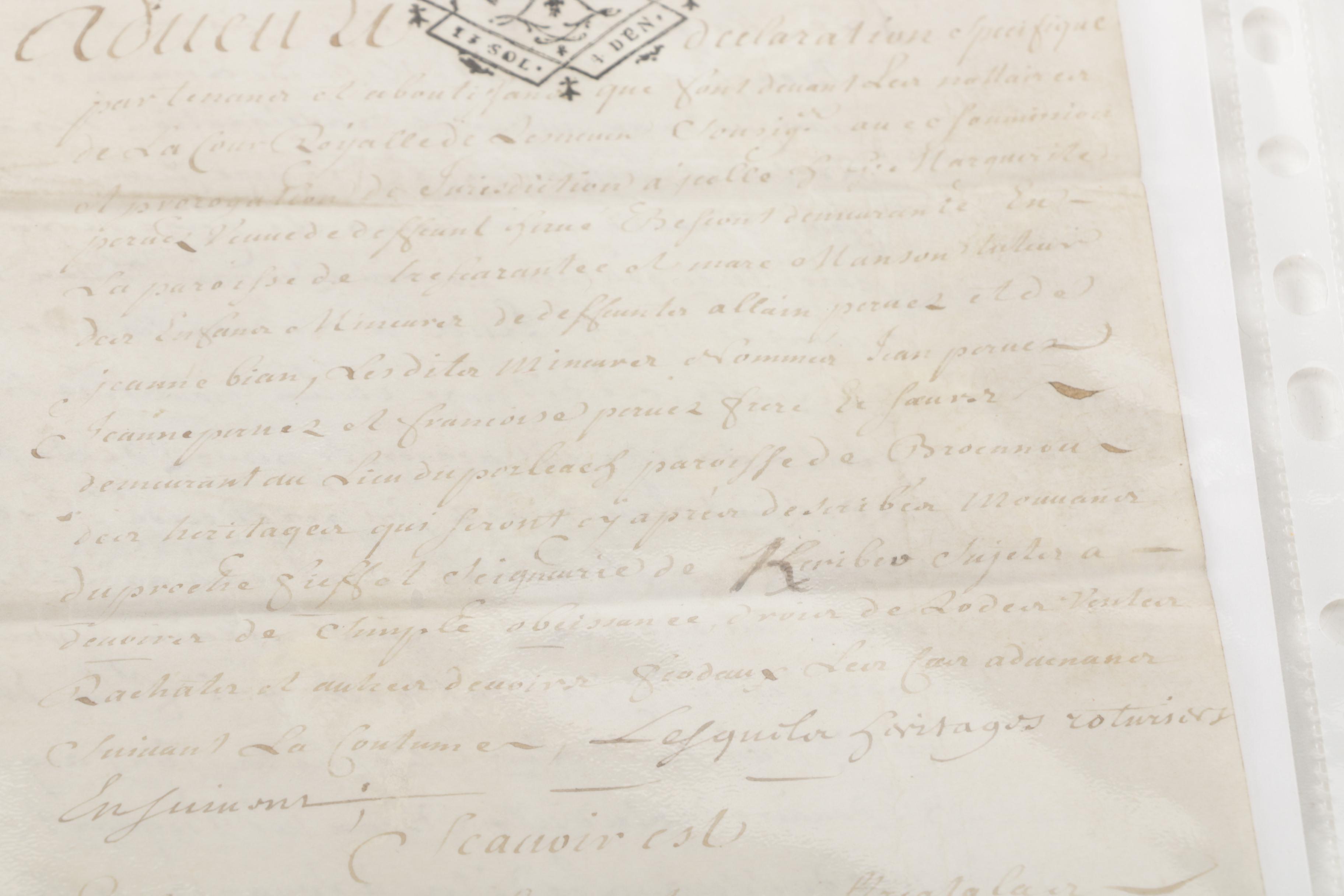 1737 French Legal Document with Revenue Stamp