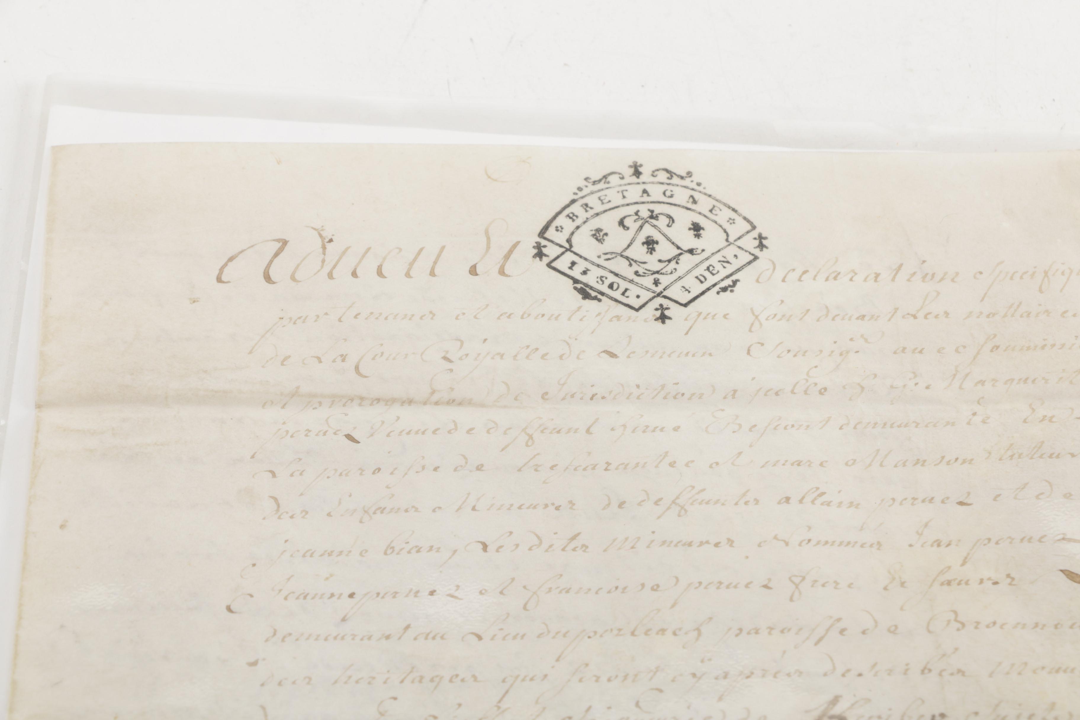 1737 French Legal Document with Revenue Stamp