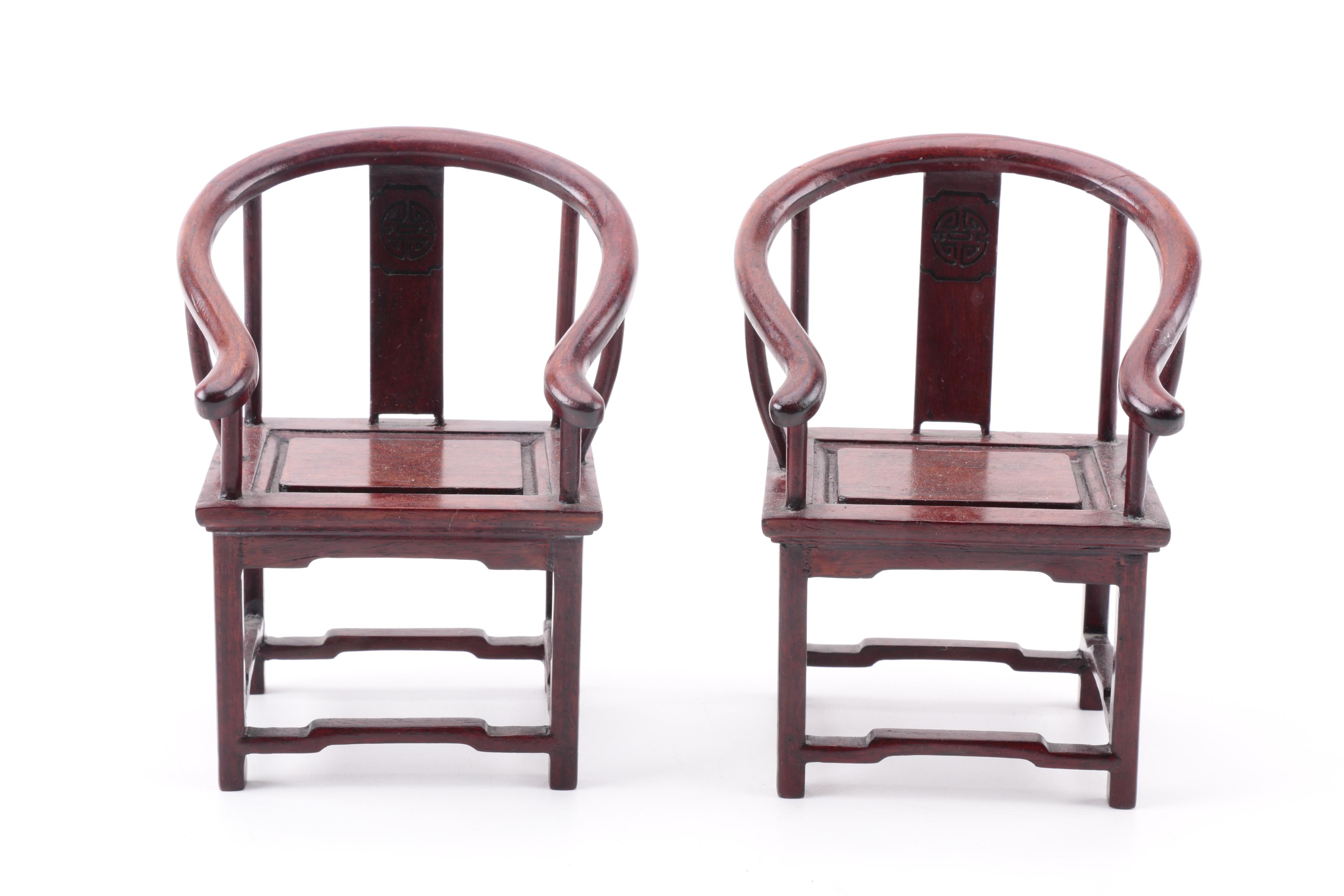 Diminutive Chinese Horseshoe Chairs with Tea Table