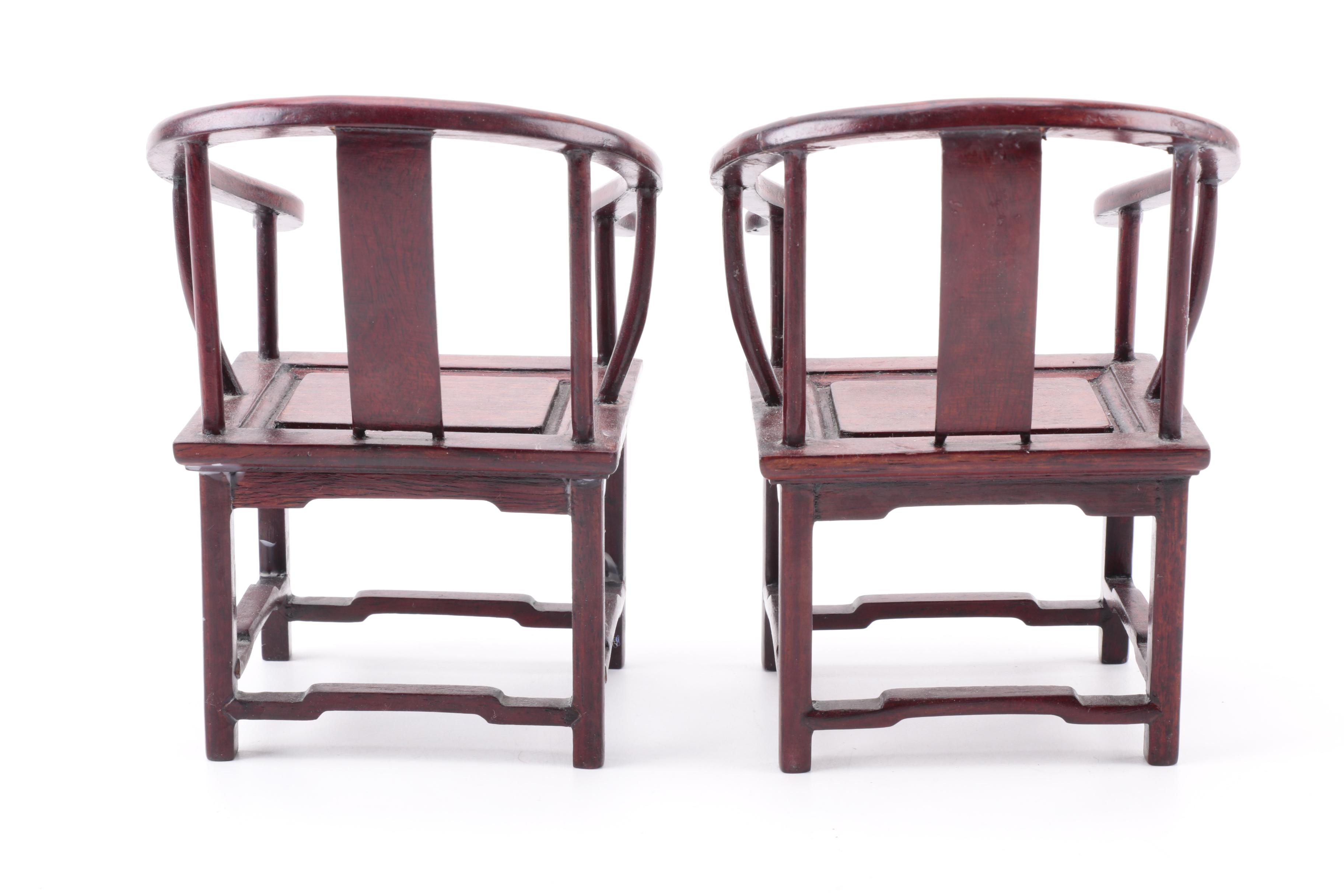 Diminutive Chinese Horseshoe Chairs with Tea Table