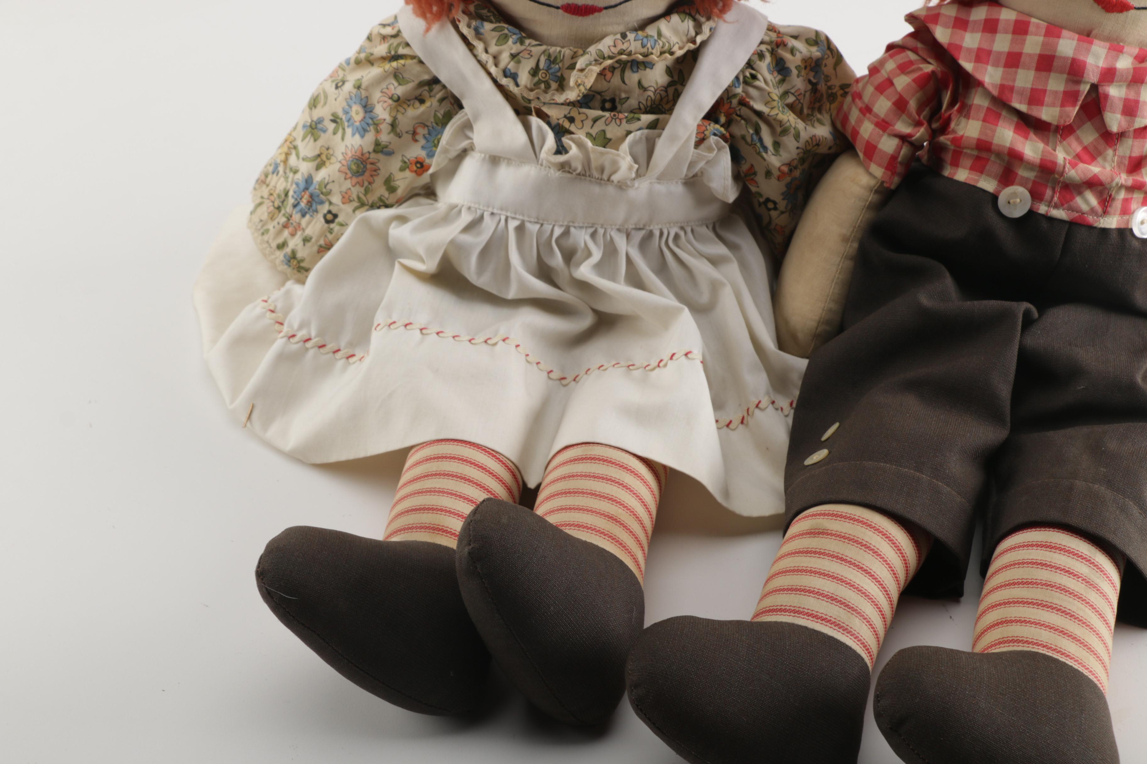 Vintage "Raggedy Ann" and "Andy" Cloth Dolls