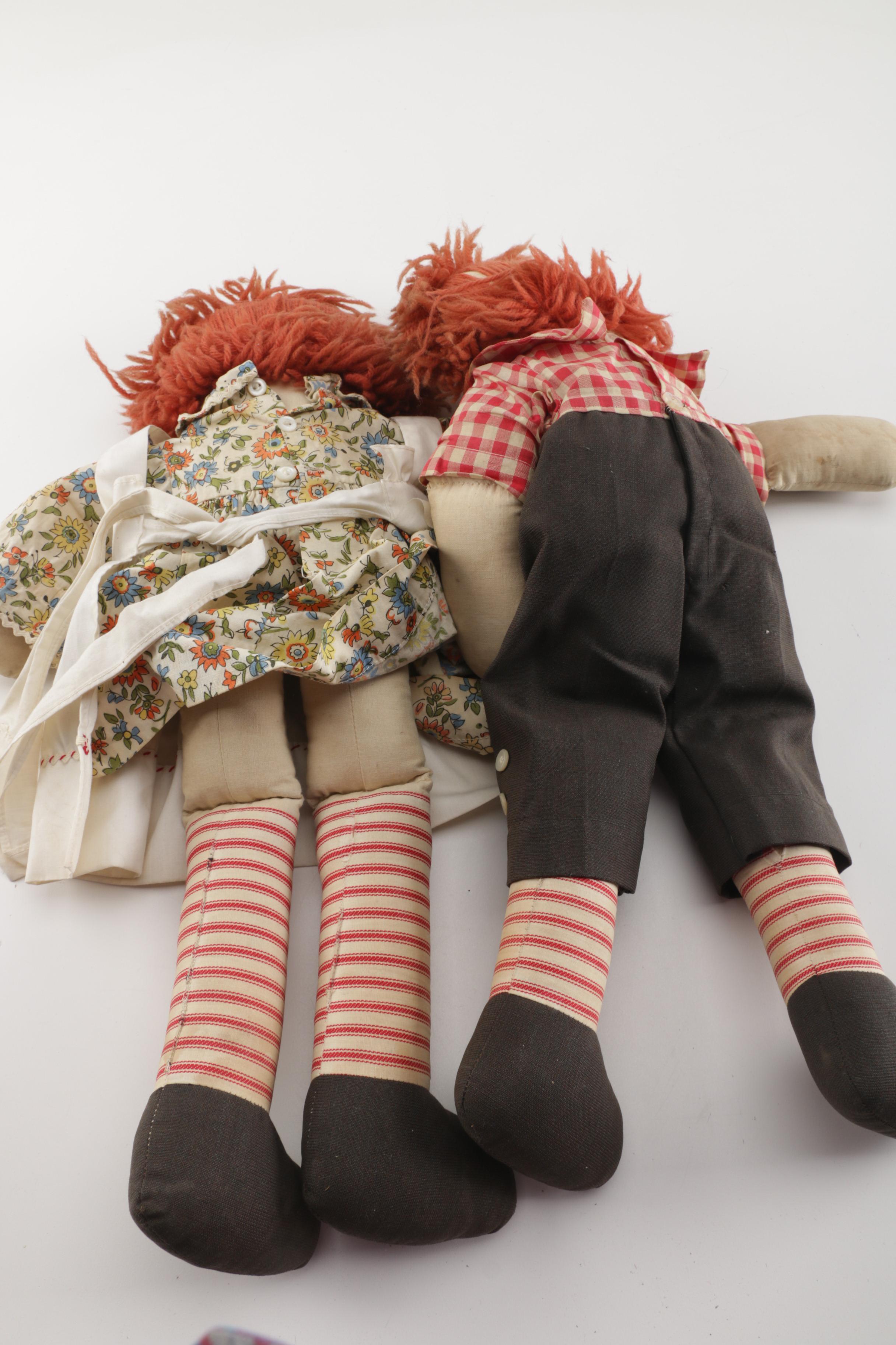 Vintage "Raggedy Ann" and "Andy" Cloth Dolls