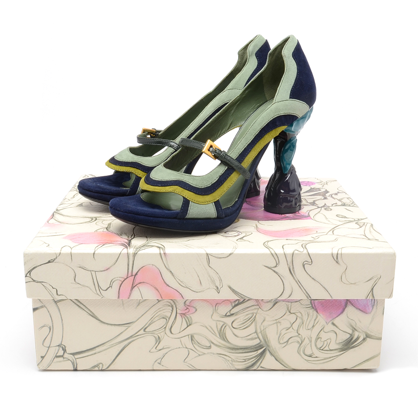 Prada 2007 Fairy Collection Suede Sculptural Heels