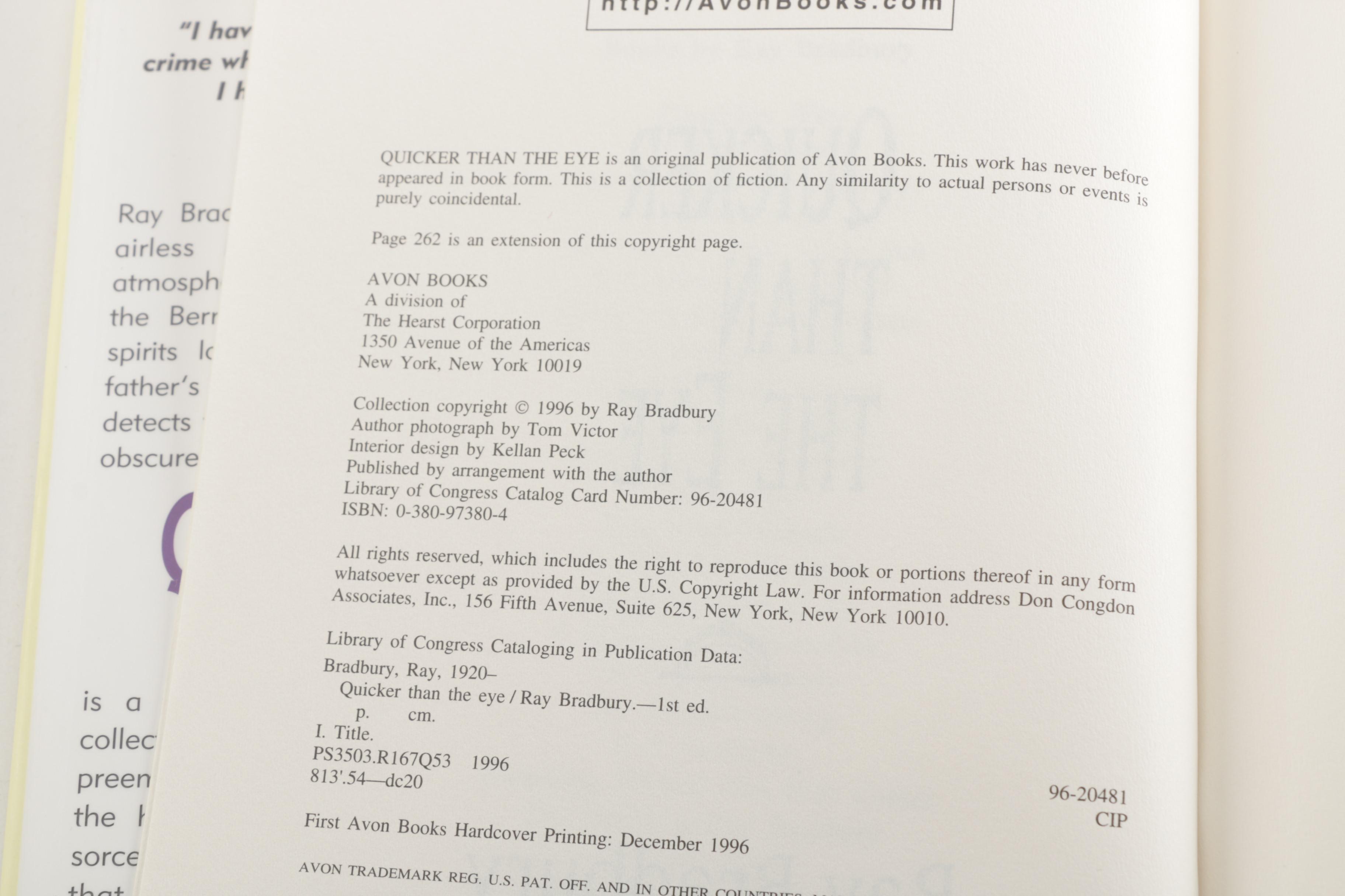 Signed "Quicker than the Eye" Ray Bradbury Book