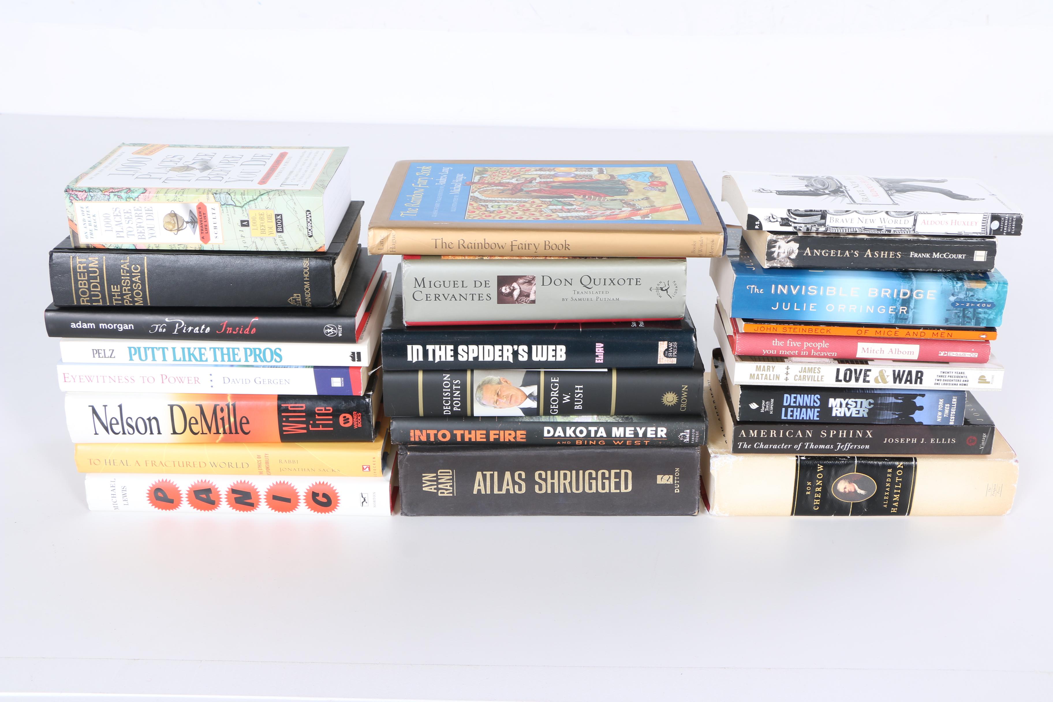 Assorted Books featuring "Brave New World" and "American Sphinx"