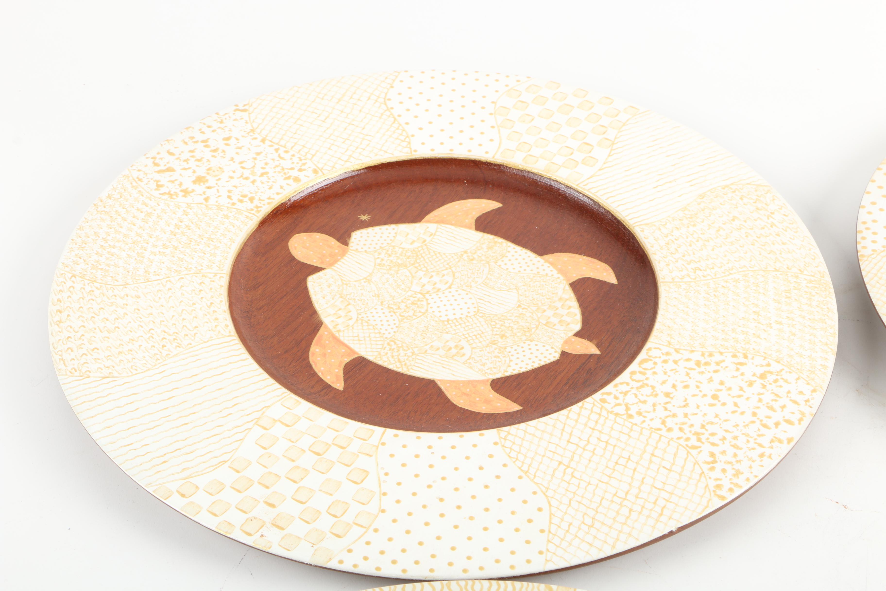 Set of Four Bibi Leon Painted Mahogany  Plates