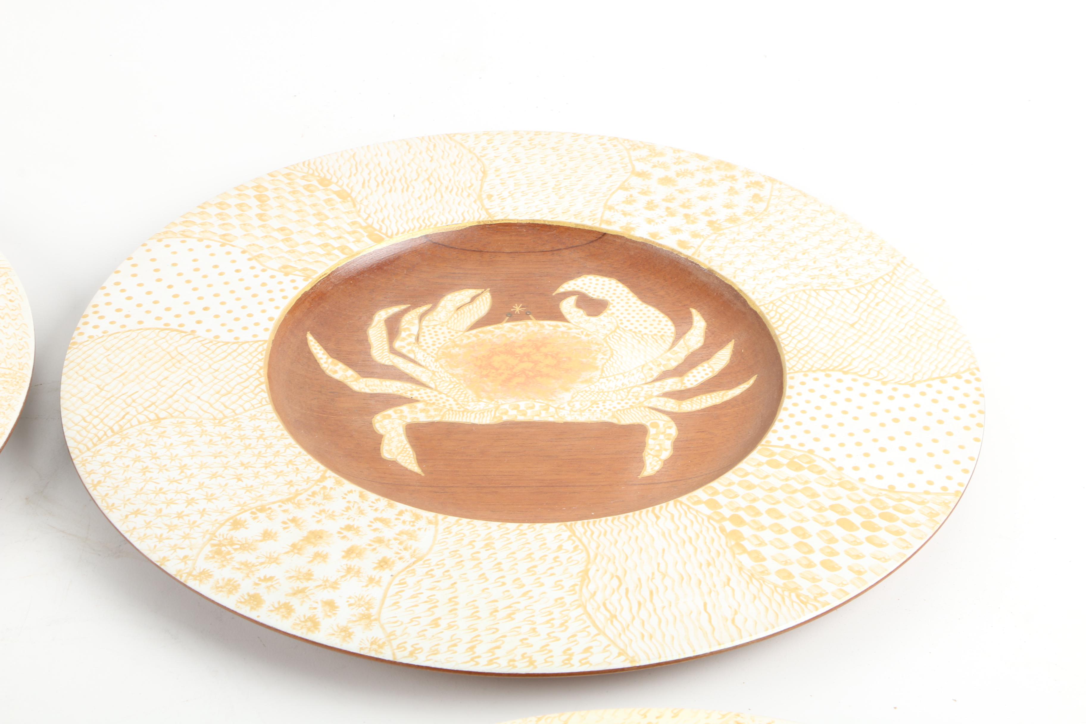 Set of Four Bibi Leon Painted Mahogany  Plates