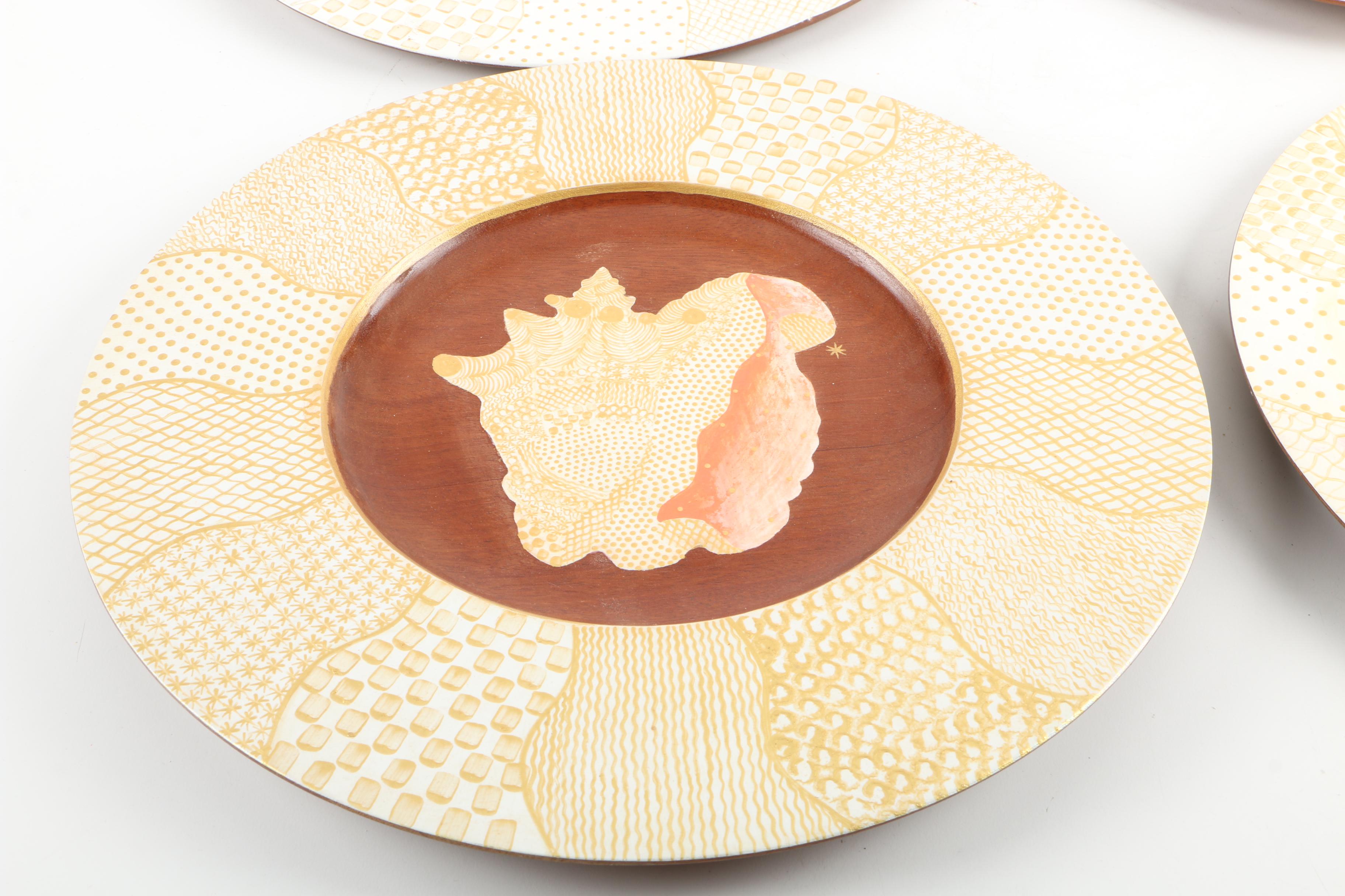 Set of Four Bibi Leon Painted Mahogany  Plates