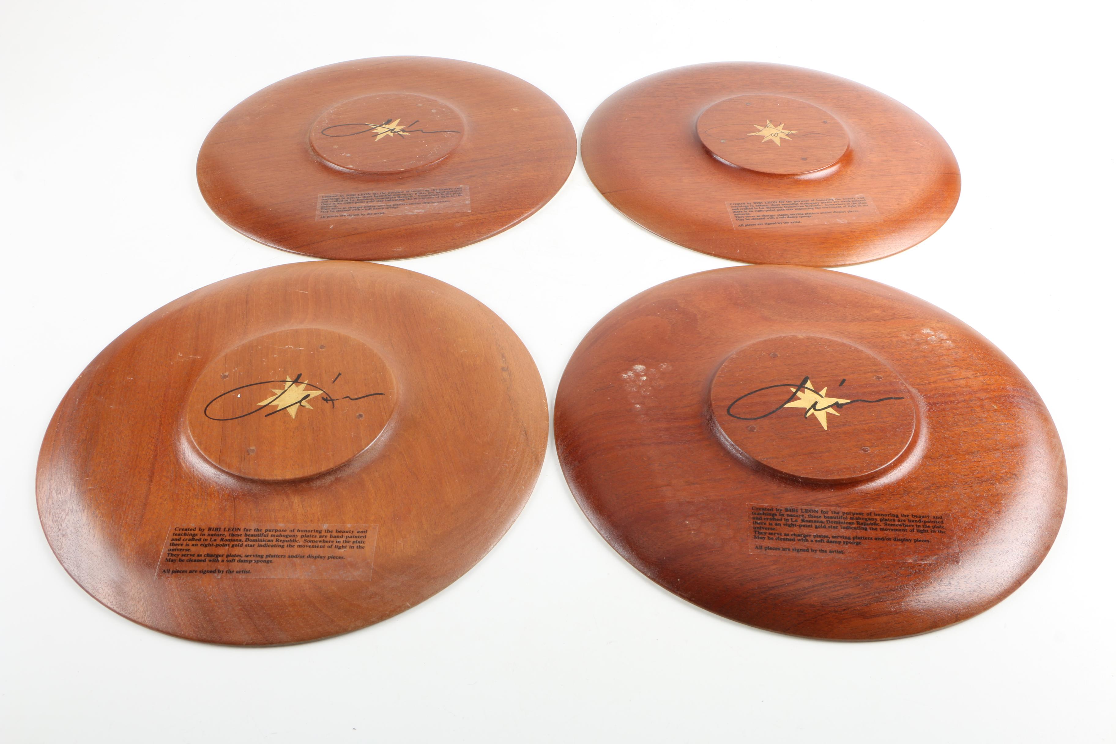 Set of Four Bibi Leon Painted Mahogany  Plates