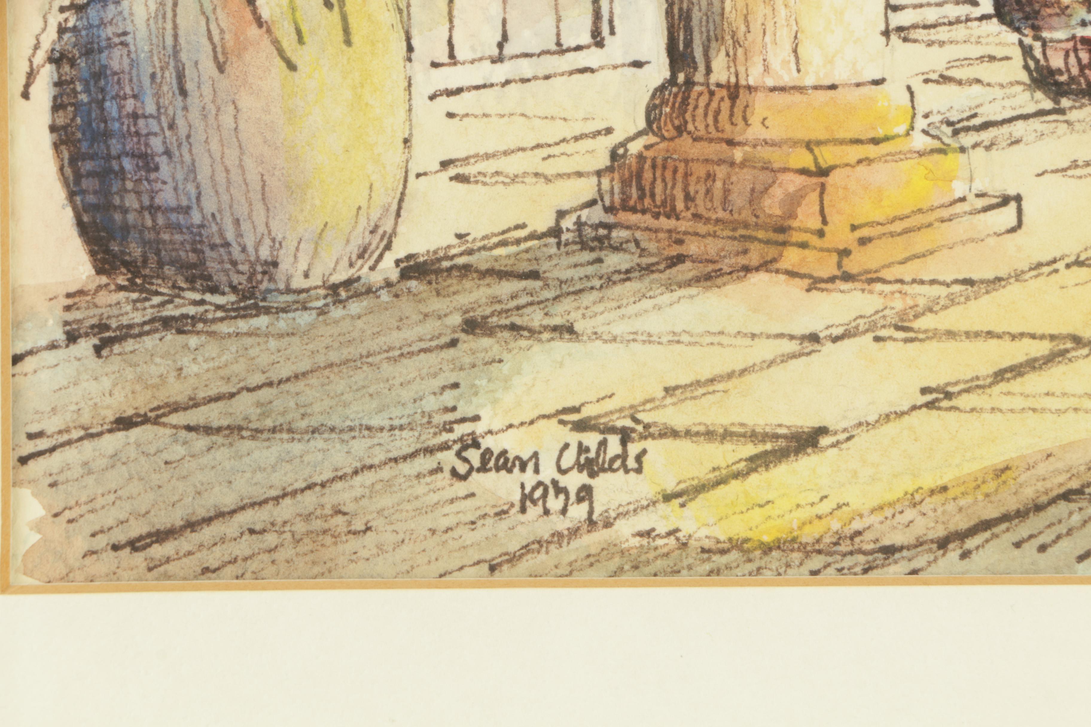 Sean Childs Watercolor Painting on Paper of Courtyard