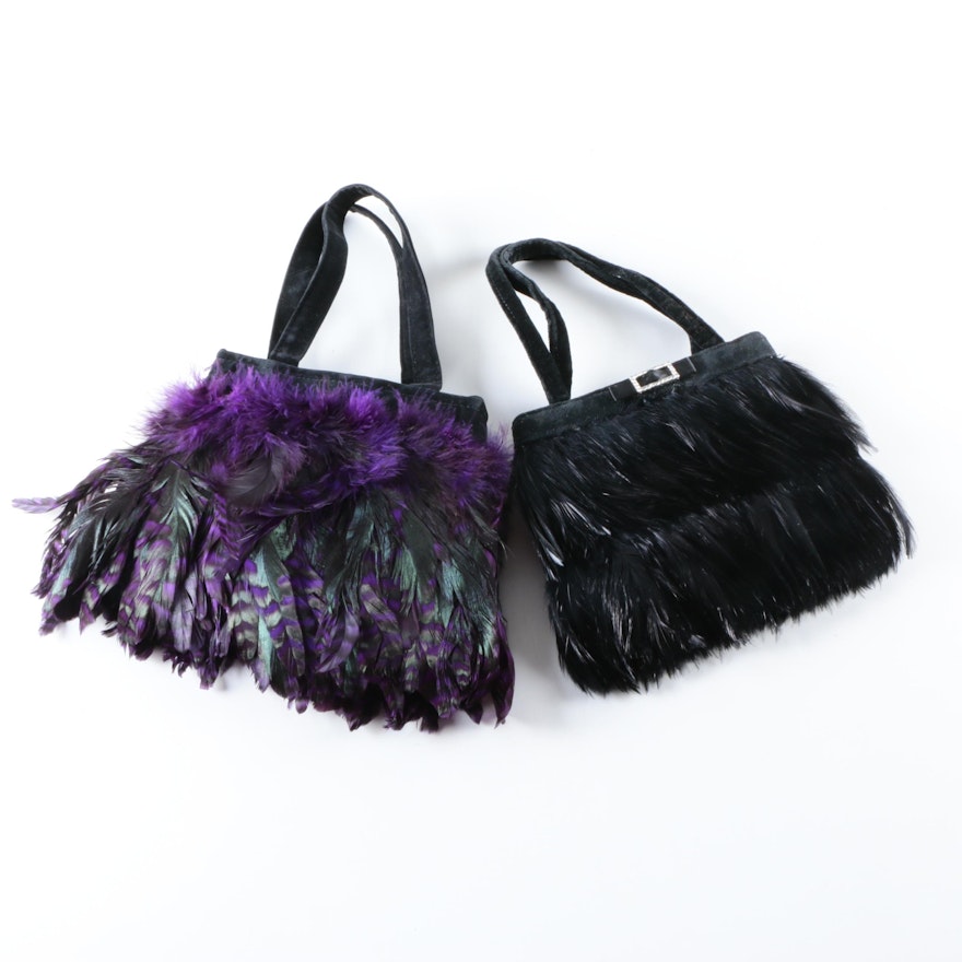 Two Feather Handbags Including Noir