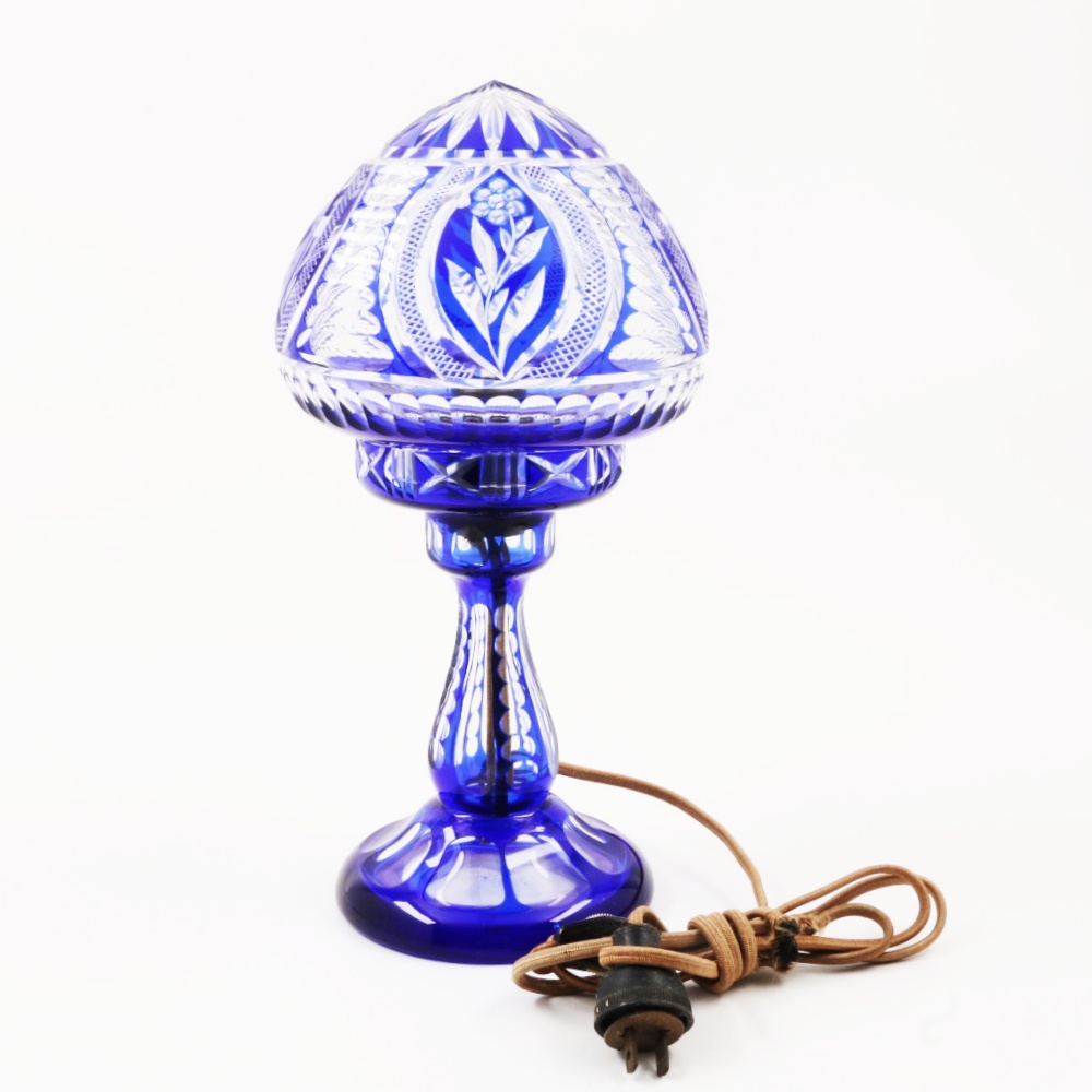Vintage Cobalt Blue Bohemian Glass Lamp