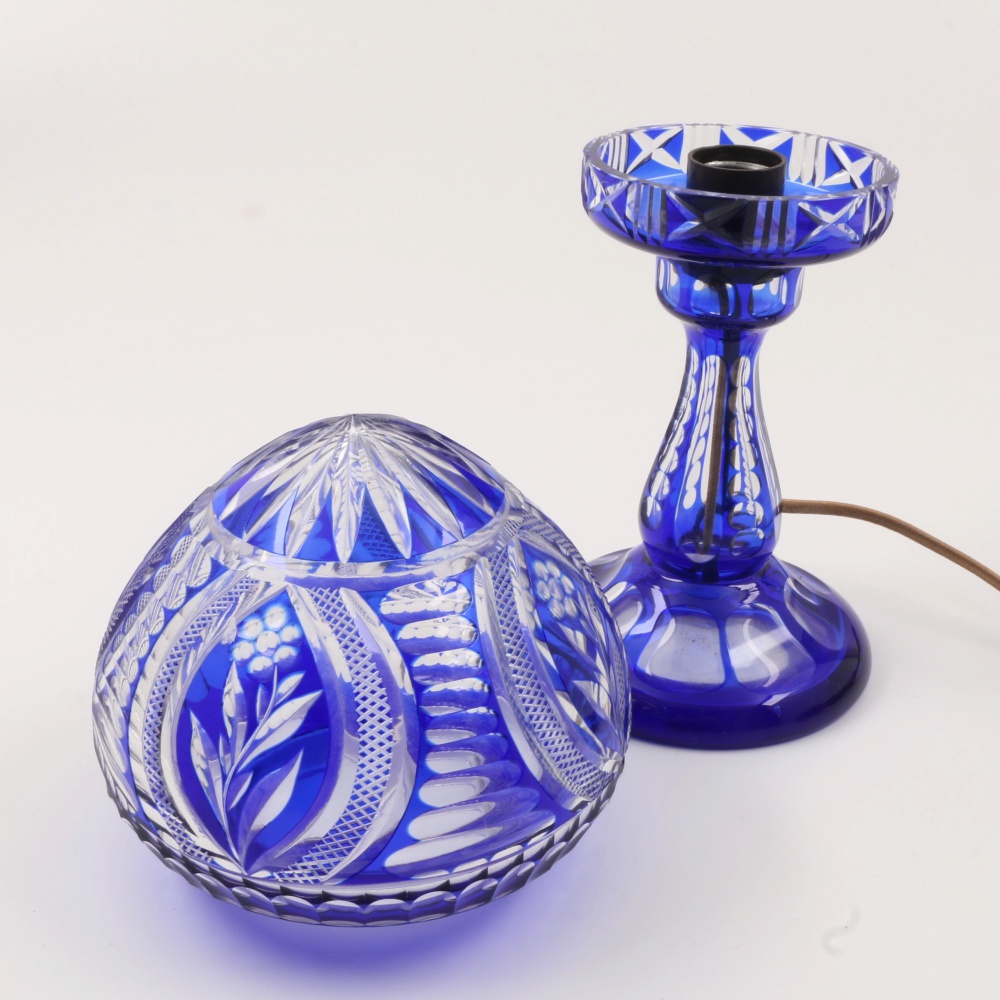 Vintage Cobalt Blue Bohemian Glass Lamp