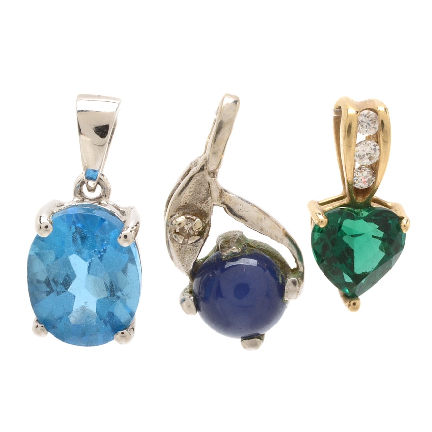 10K Yellow Gold and 14K White Gold Gemstone Pendants Including Diamond