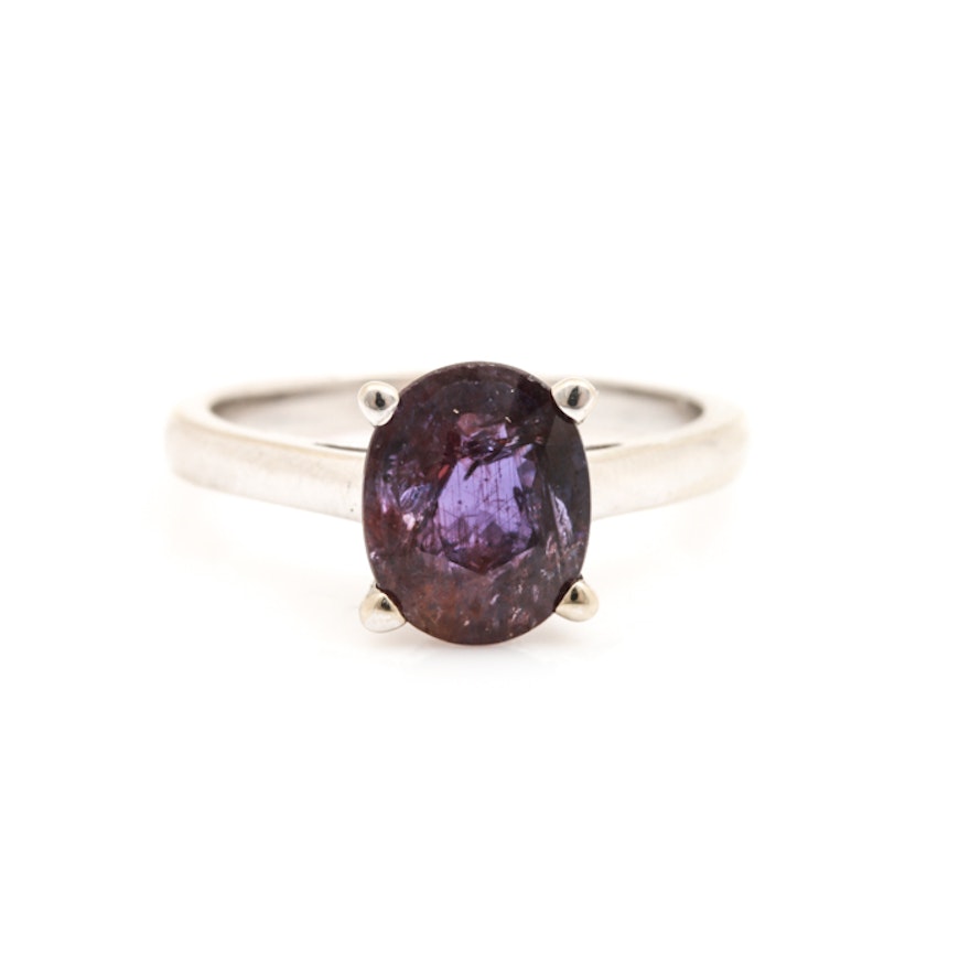 14K White Gold 2.44 CT Purple Sapphire Solitaire Ring