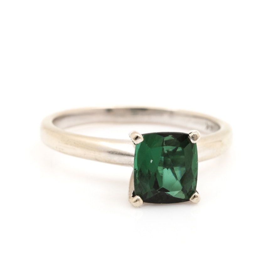 14K White Gold 1.33 CT Green Tourmaline Solitaire Ring
