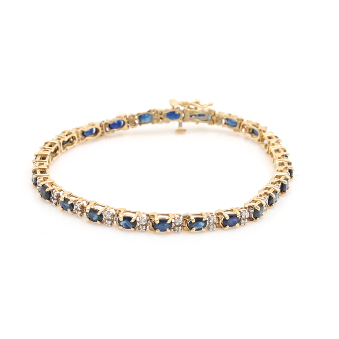 10K Yellow Gold Sapphire and Diamond Tennis Bracelet