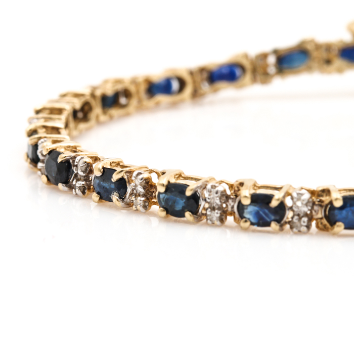 10K Yellow Gold Sapphire and Diamond Tennis Bracelet