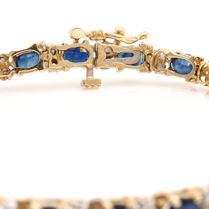 10K Yellow Gold Sapphire and Diamond Tennis Bracelet