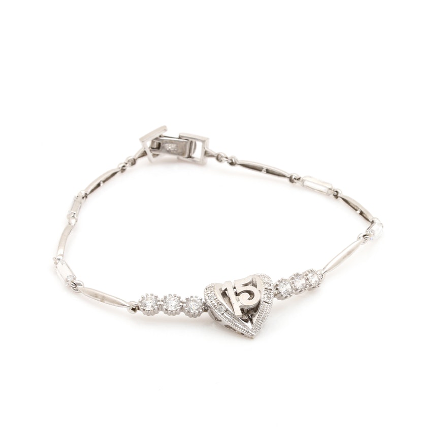 14K White Gold "15" Cubic Zirconia Bracelet