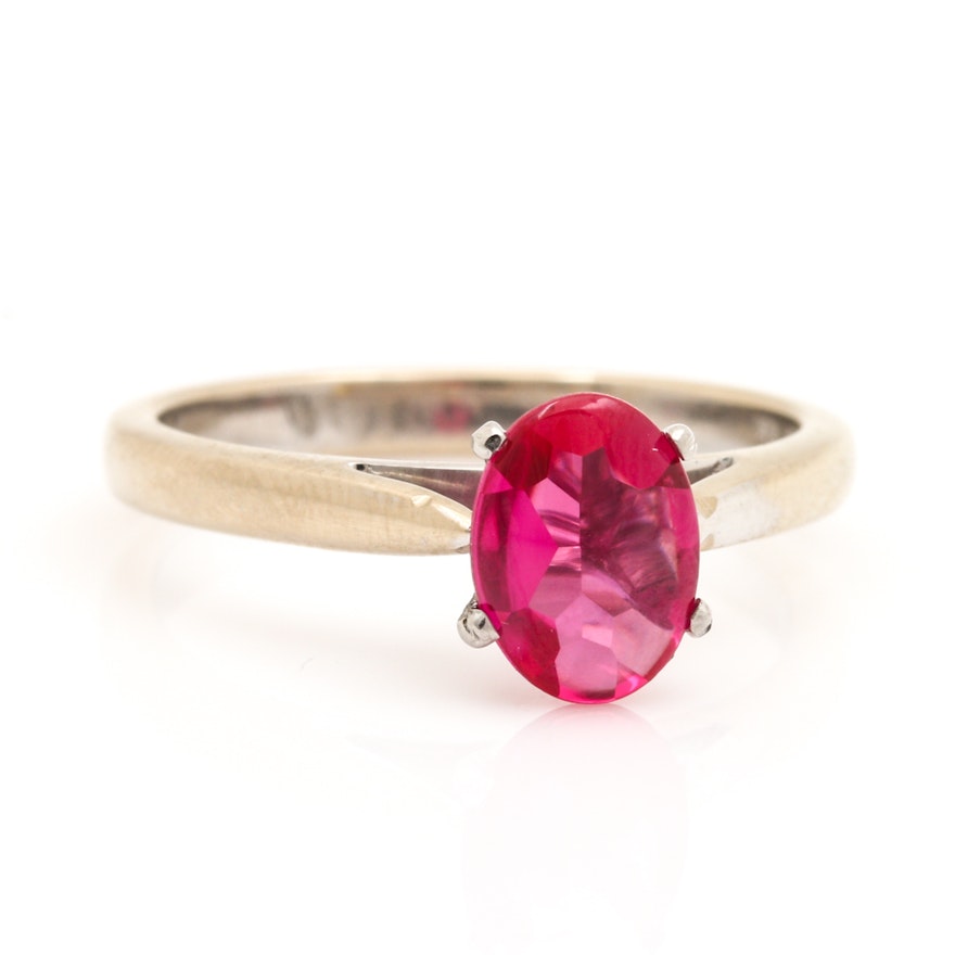 18K White Gold Solitaire Ruby Ring